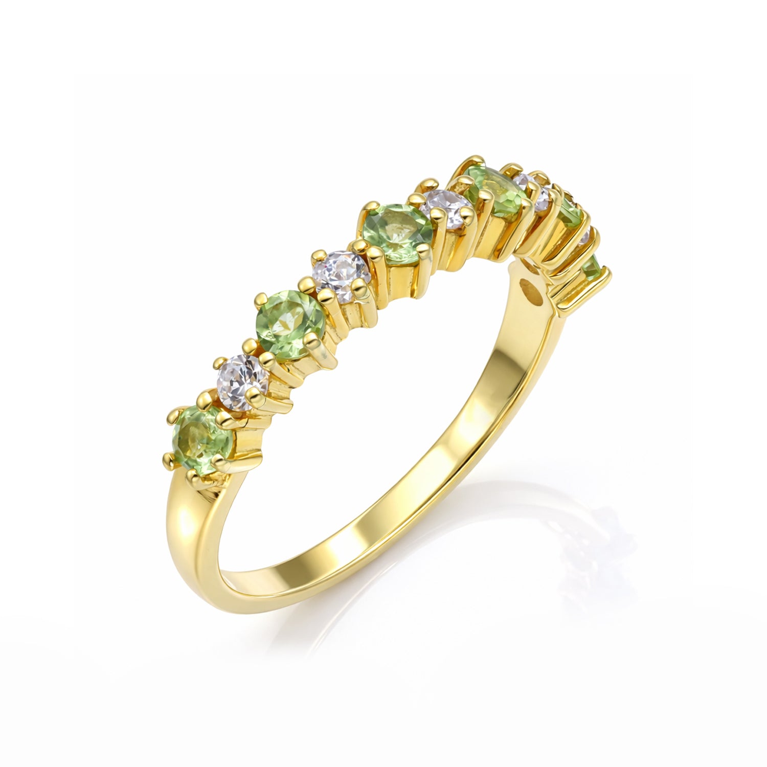 Peridot Moissanite Ring, Gold Plated Sterling Silver Band