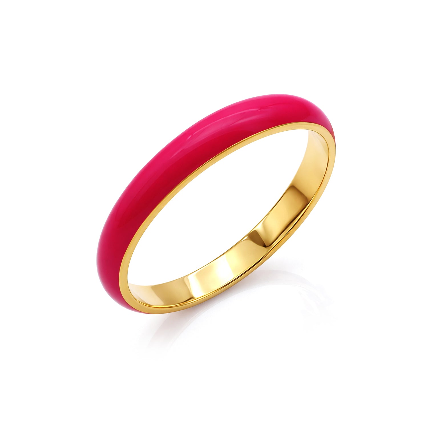 Pink Enamel Ring, Gold Plated Sterling Silver, Minimalist Band