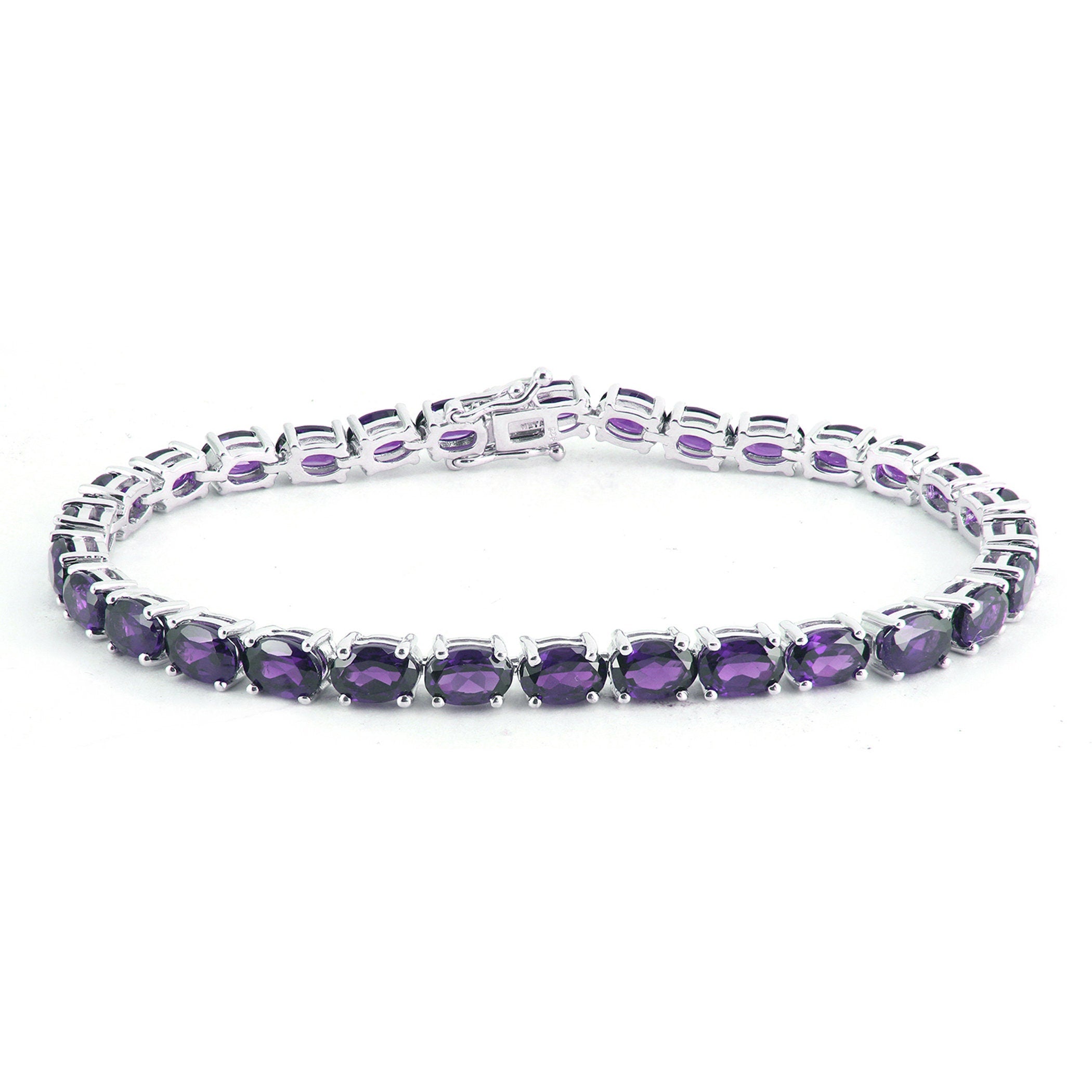 Natural Amethyst Bracelet – 925 Sterling Silver Tennis Design
