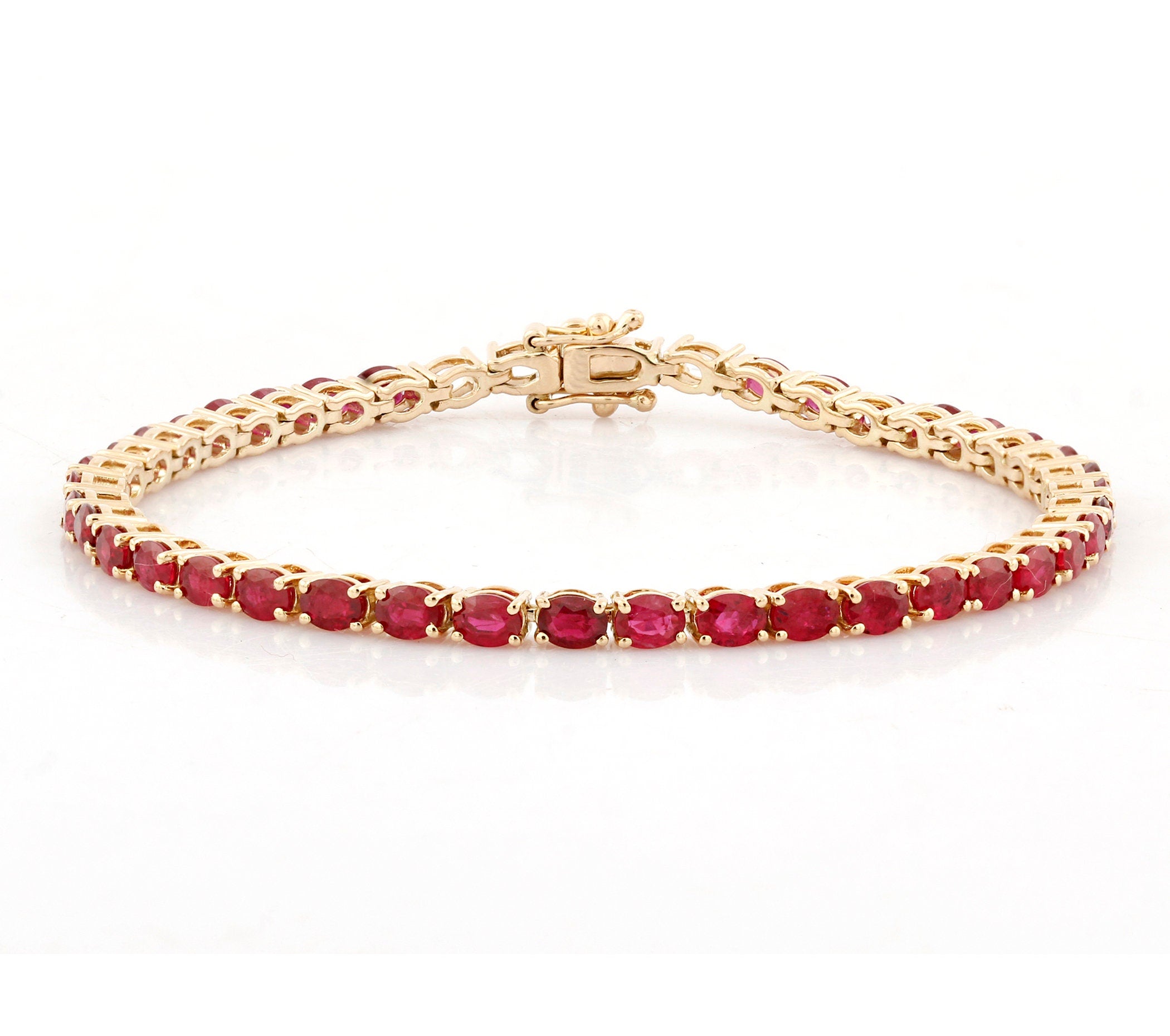 Ruby Tennis Bracelet – Yellow Gold Plated 925 Sterling Silver | Oval 6x4 mm Gemstones