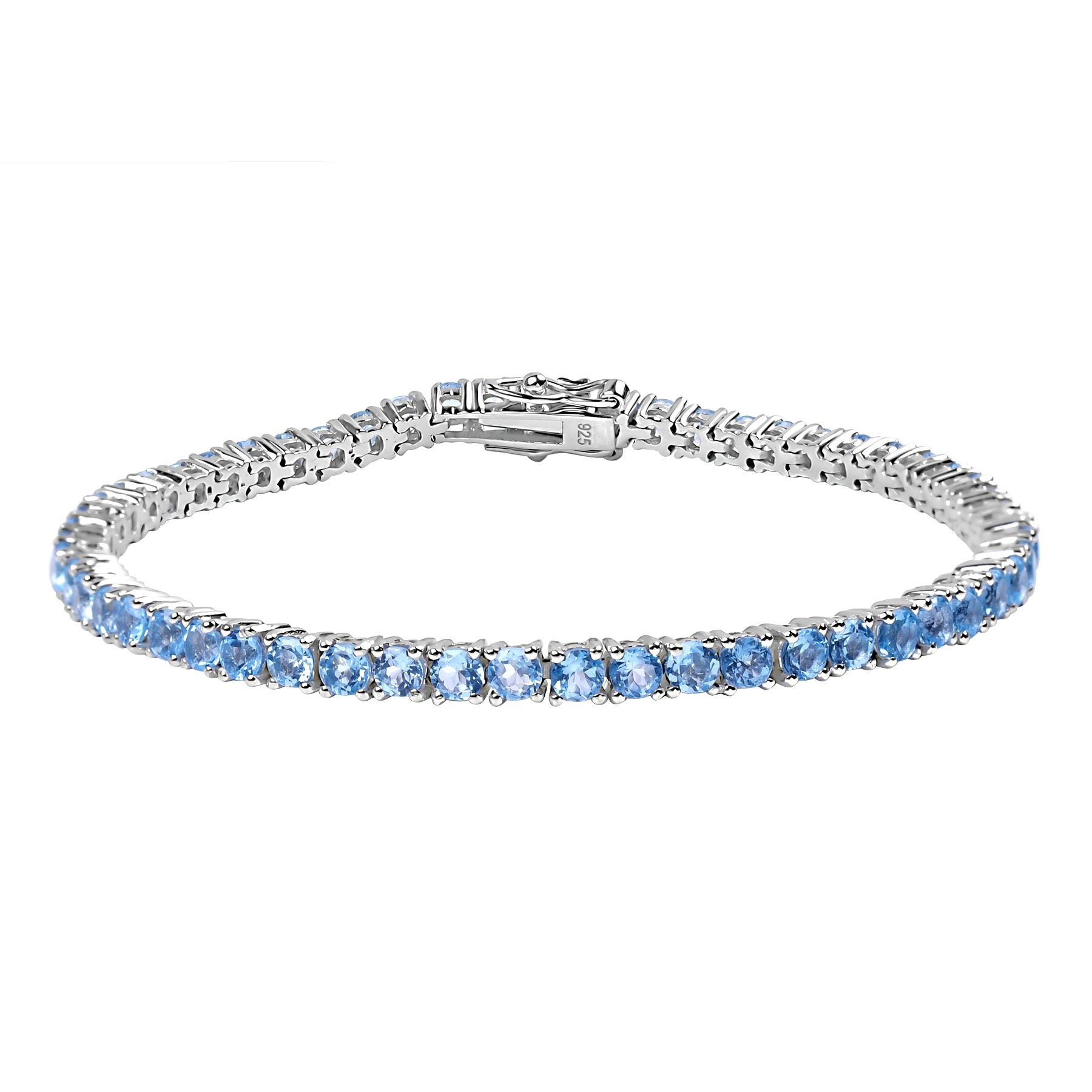 Swiss Blue Topaz Round Bracelet – 925 Sterling Silver