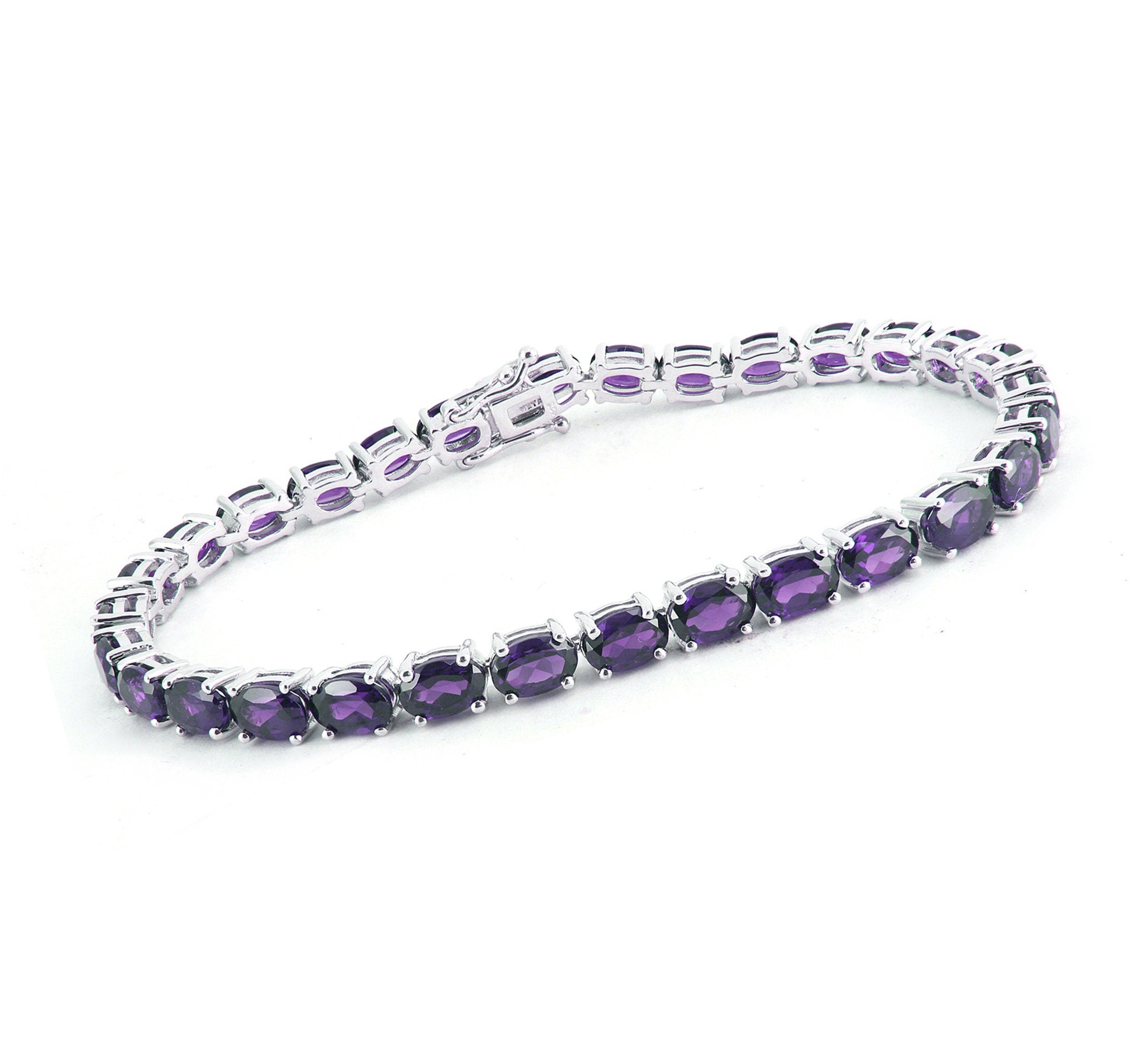 Natural Amethyst Bracelet – 925 Sterling Silver Tennis Design