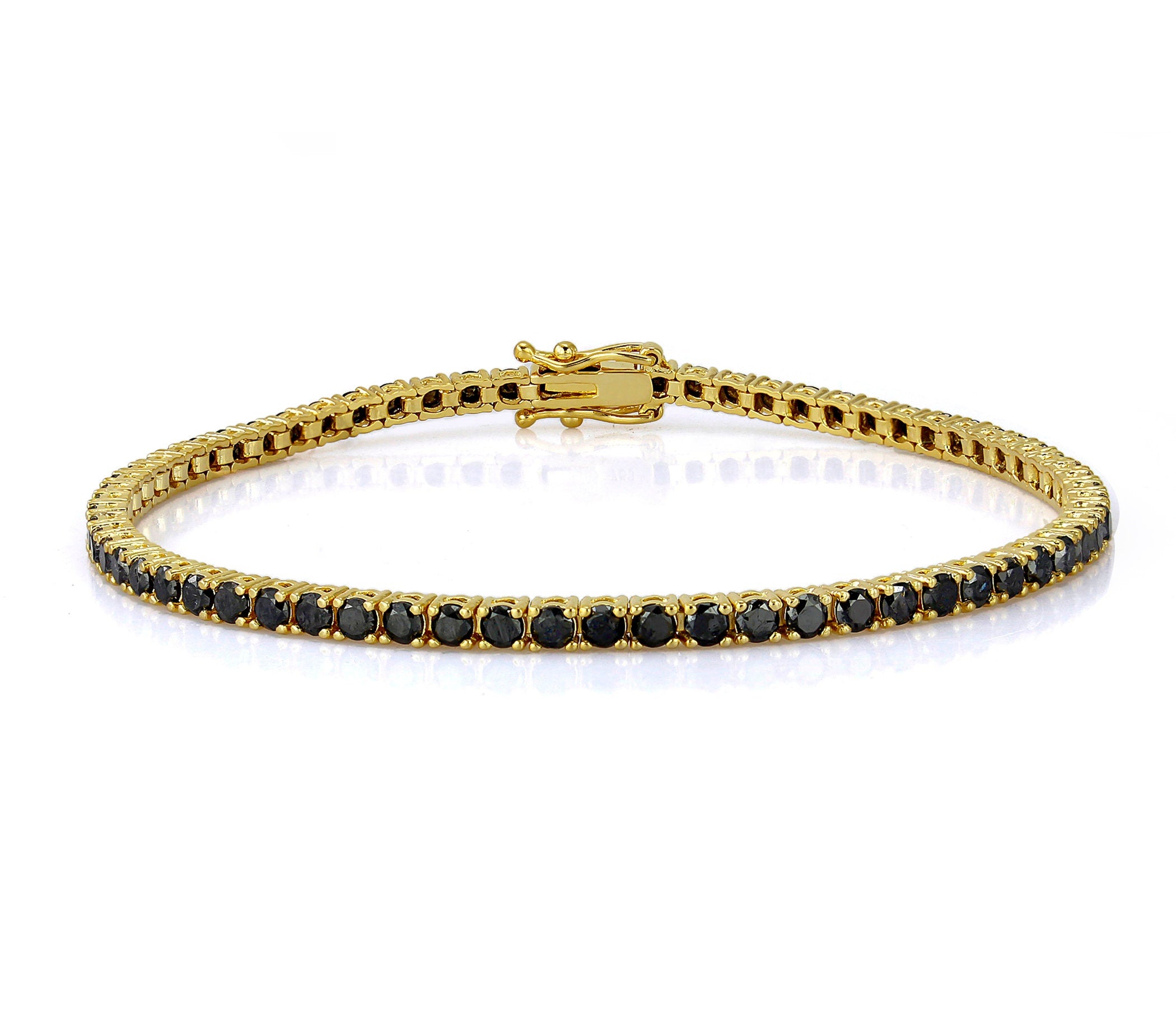 Black Onyx Tennis Bracelet – Yellow Gold Plated 925 Sterling Silver | Round 3mm Gemstones