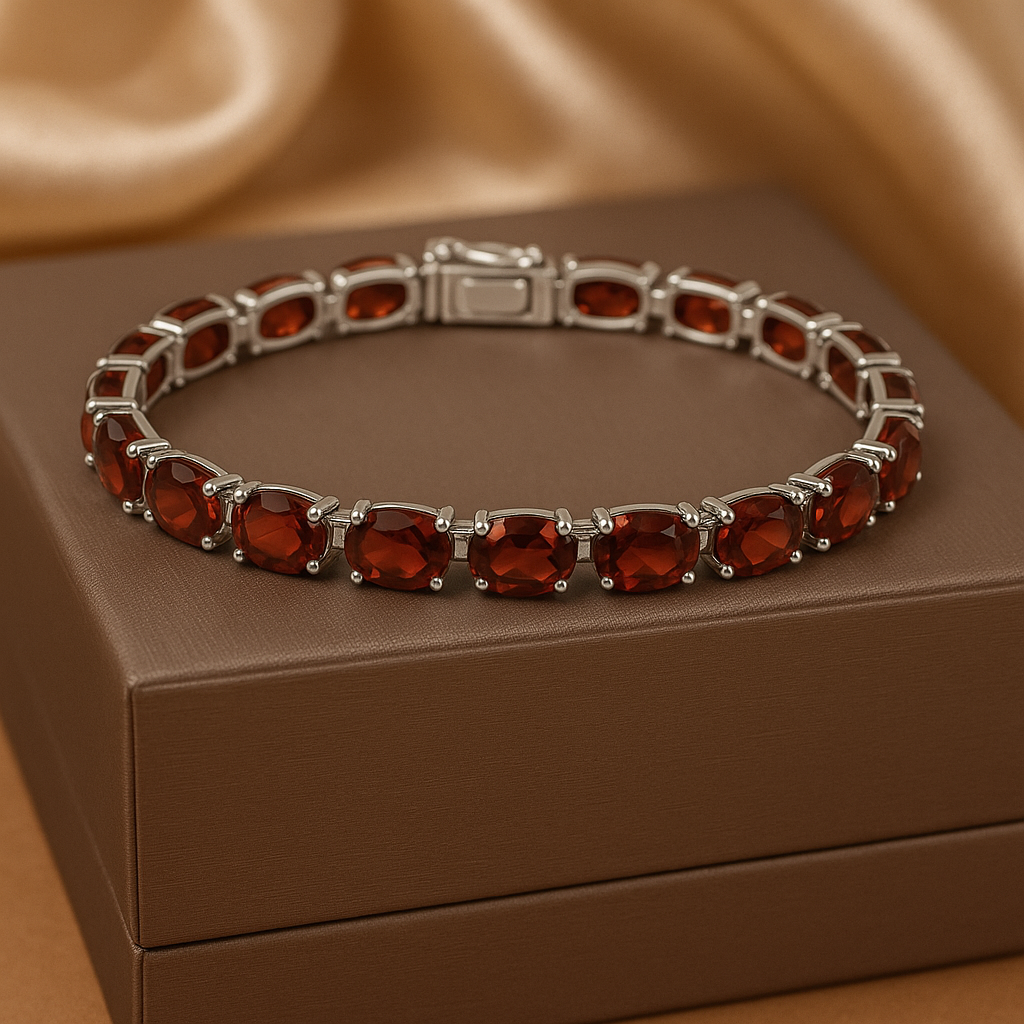 Natural Garnet Tennis Bracelet – 925 Sterling Silver Fine Jewelry