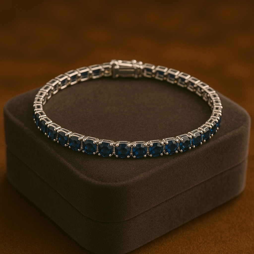 Elegant London Blue Topaz Tennis Bracelet in 925 Sterling Silver