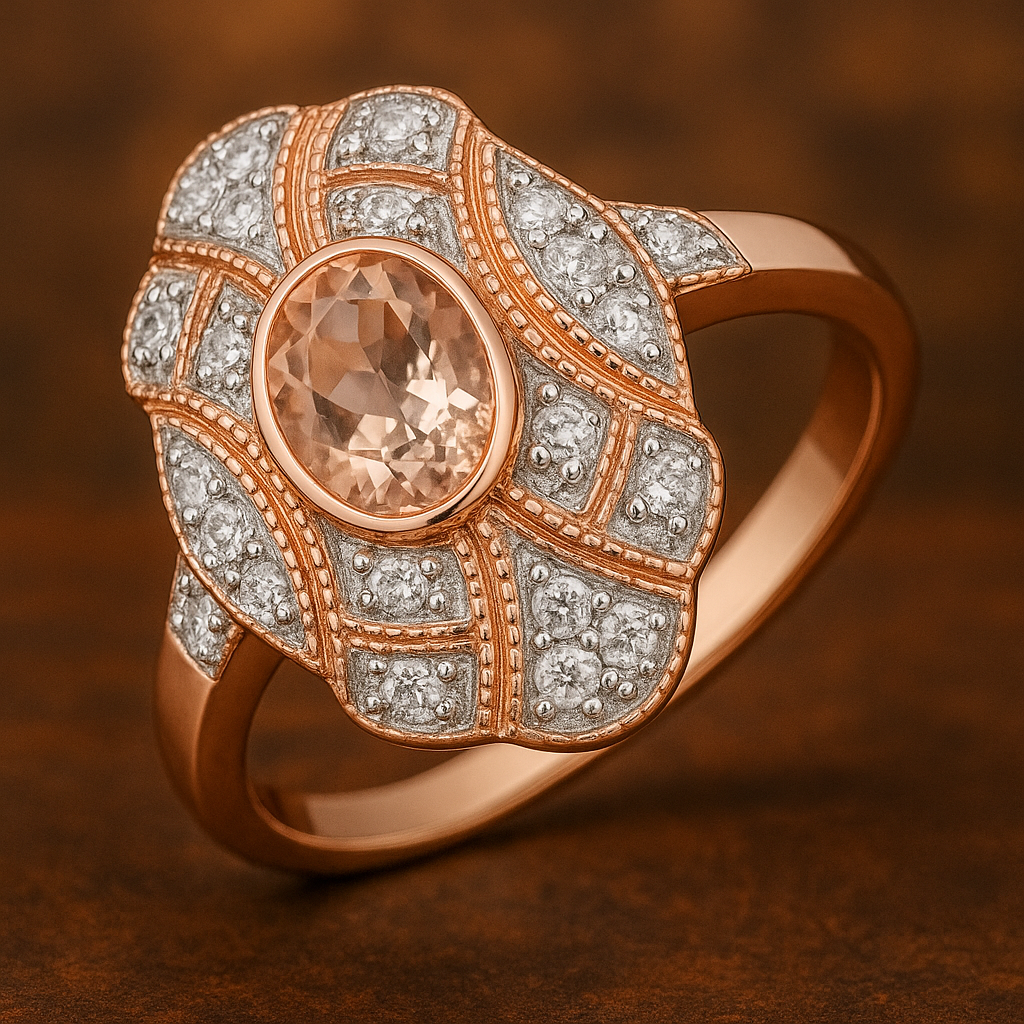 Peach Morganite Ring for Women | Genuine Oval Morganite Gemstone | Rose Gold Plated Sterling Silver Statement Ring