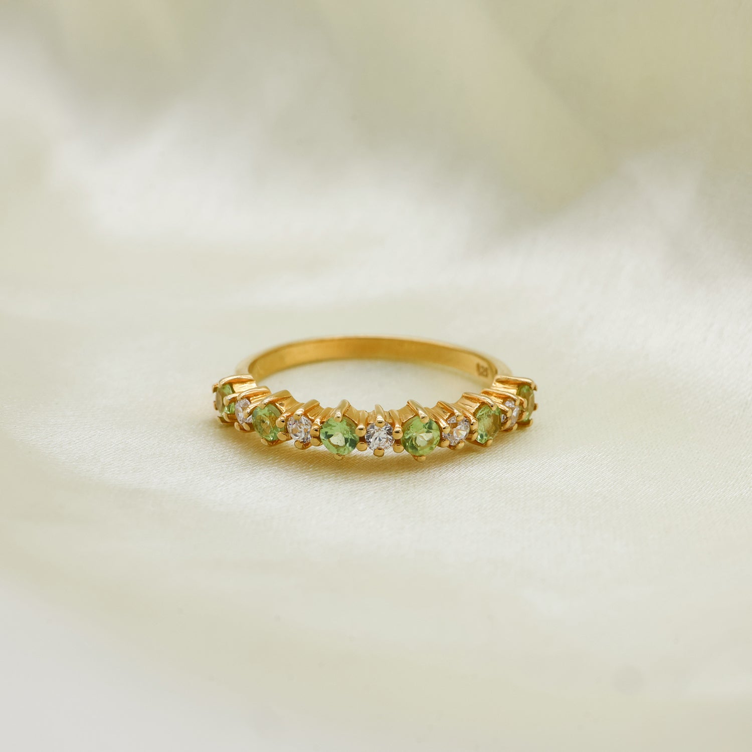 Peridot Moissanite Ring, Gold Plated Sterling Silver Band
