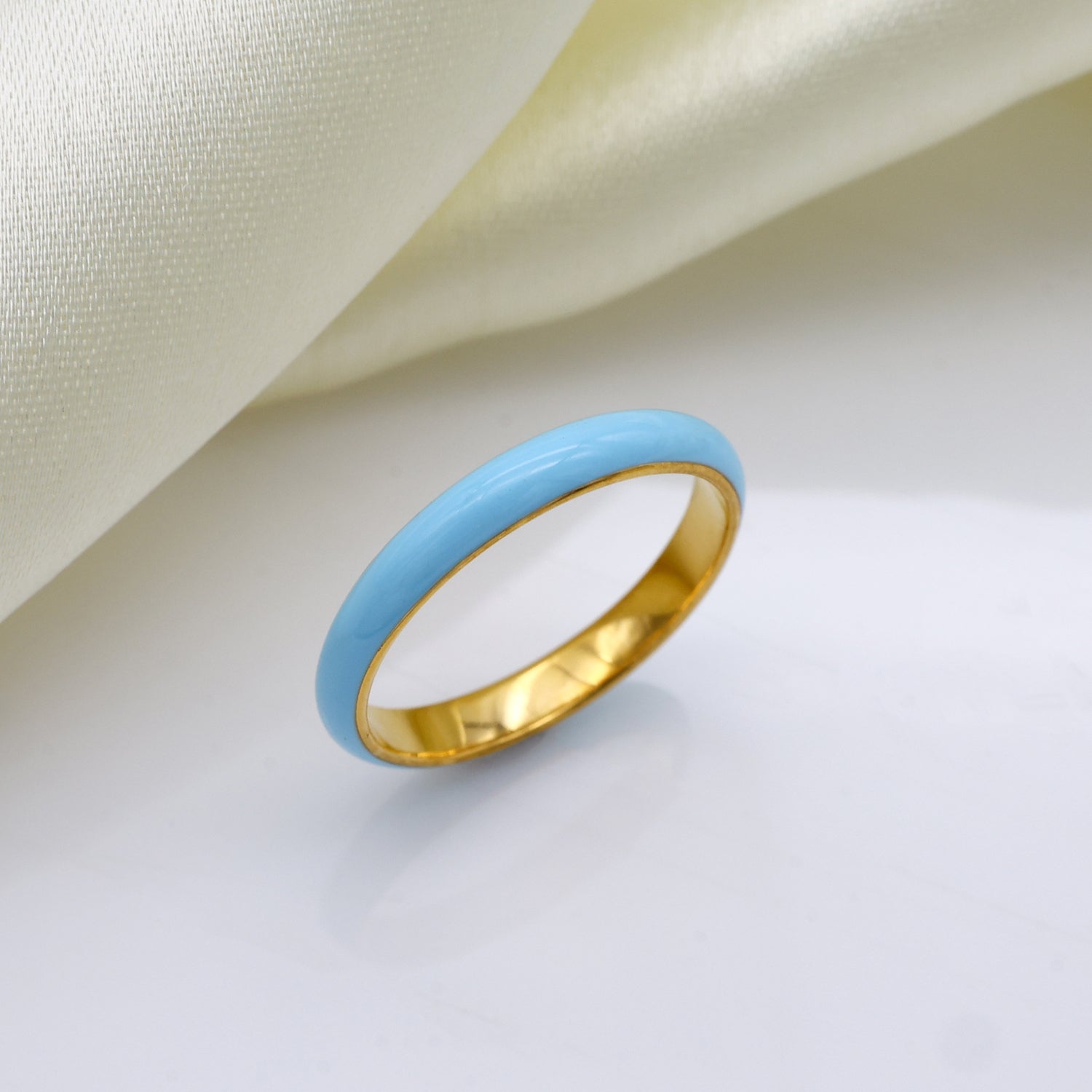 Handmade Turquoise Enamel Band Ring, Gold Plated Sterling Silver