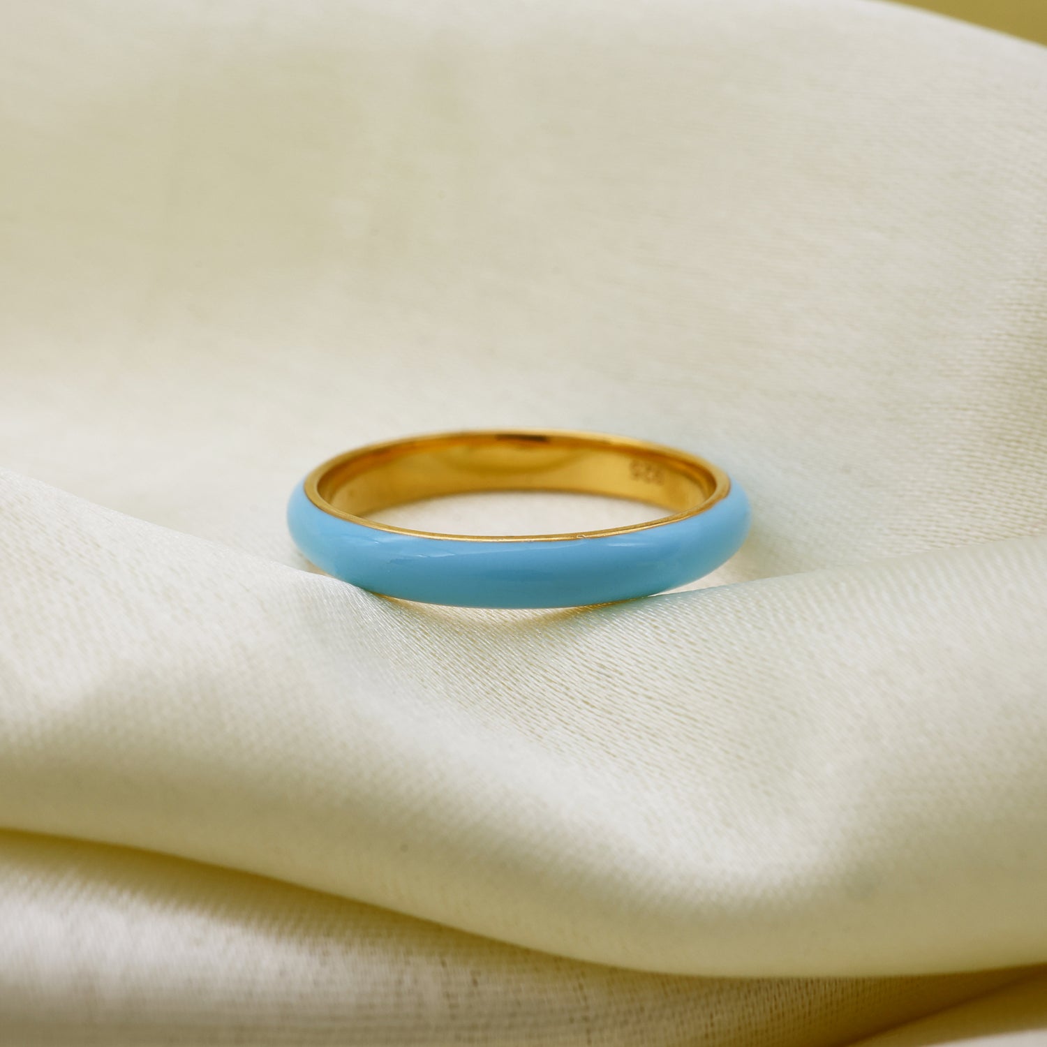 Handmade Turquoise Enamel Band Ring, Gold Plated Sterling Silver