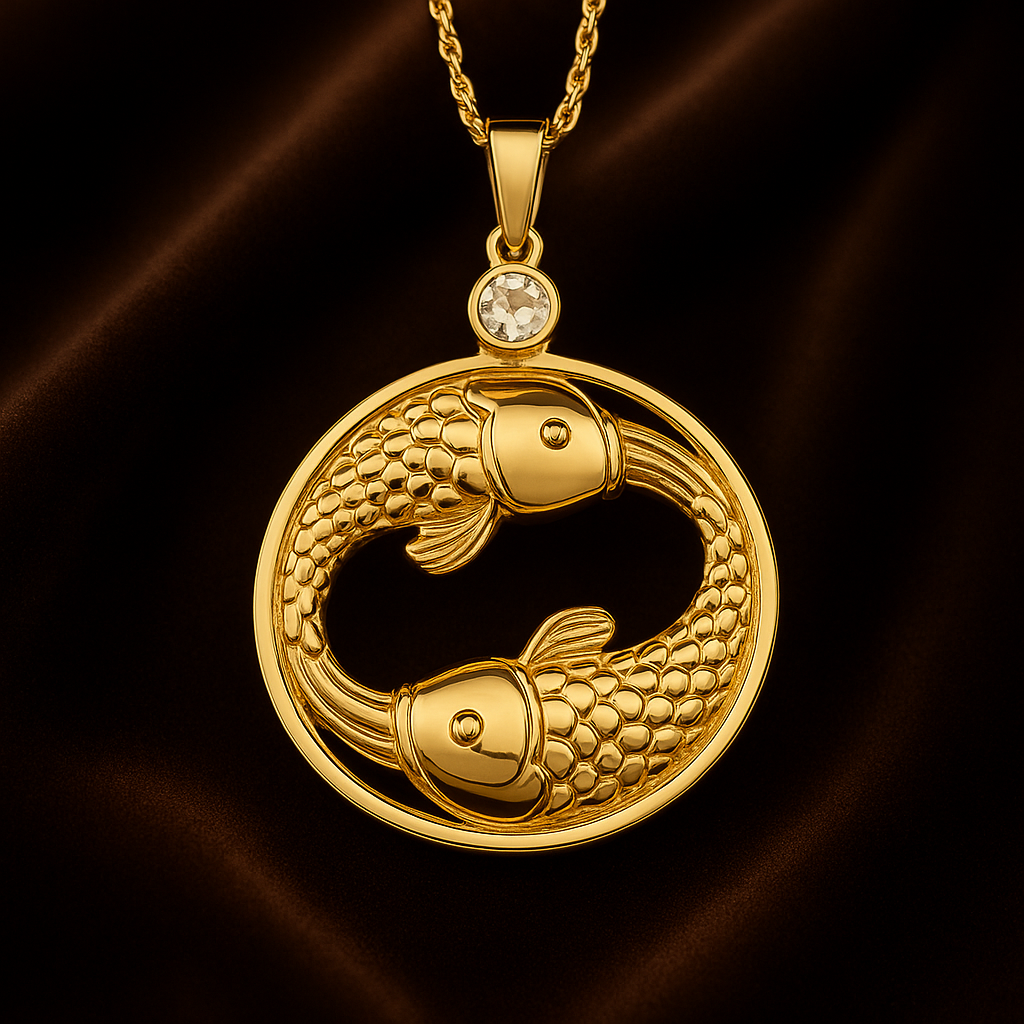 Pisces Zodiac Pendant 14K Yellow Gold Plated Sterling Silver Fishes Necklace