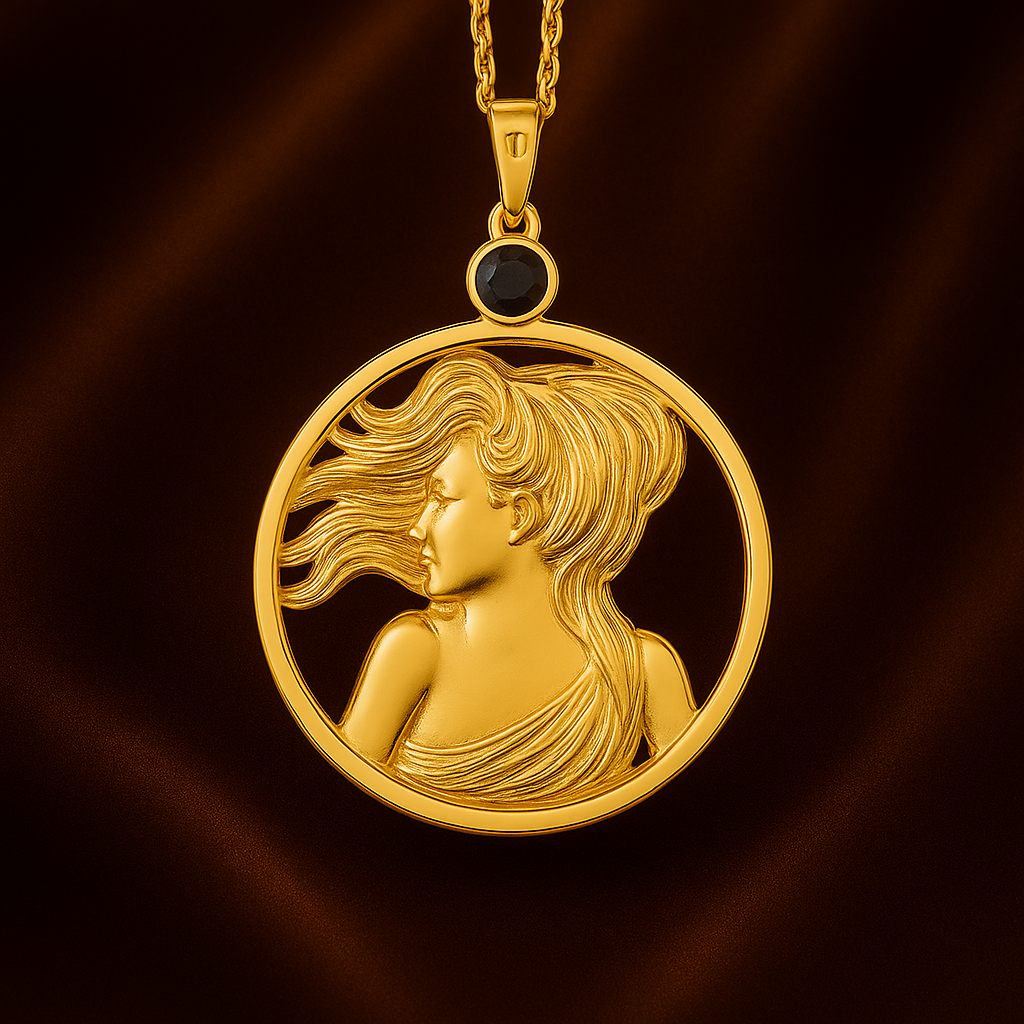 Virgo Zodiac Pendant Necklace – 14K Yellow Gold Plated Sterling Silver with Genuine Sapphire | Virgo Maiden Astrology Pendant Necklace