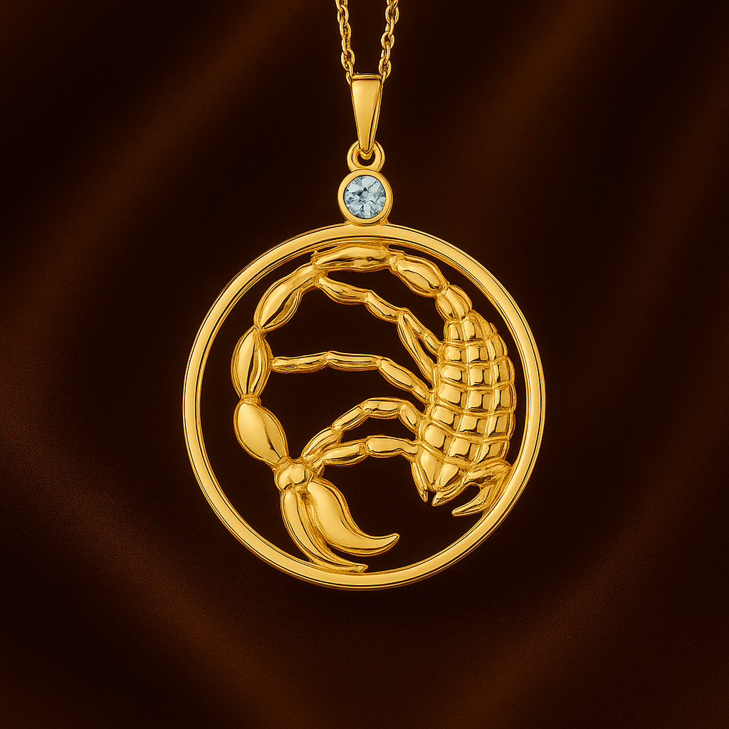 Scorpio Zodiac Pendant Necklace – 14K Yellow Gold Plated Sterling Silver with Blue Topaz | Scorpion Astrology Pendant Necklace