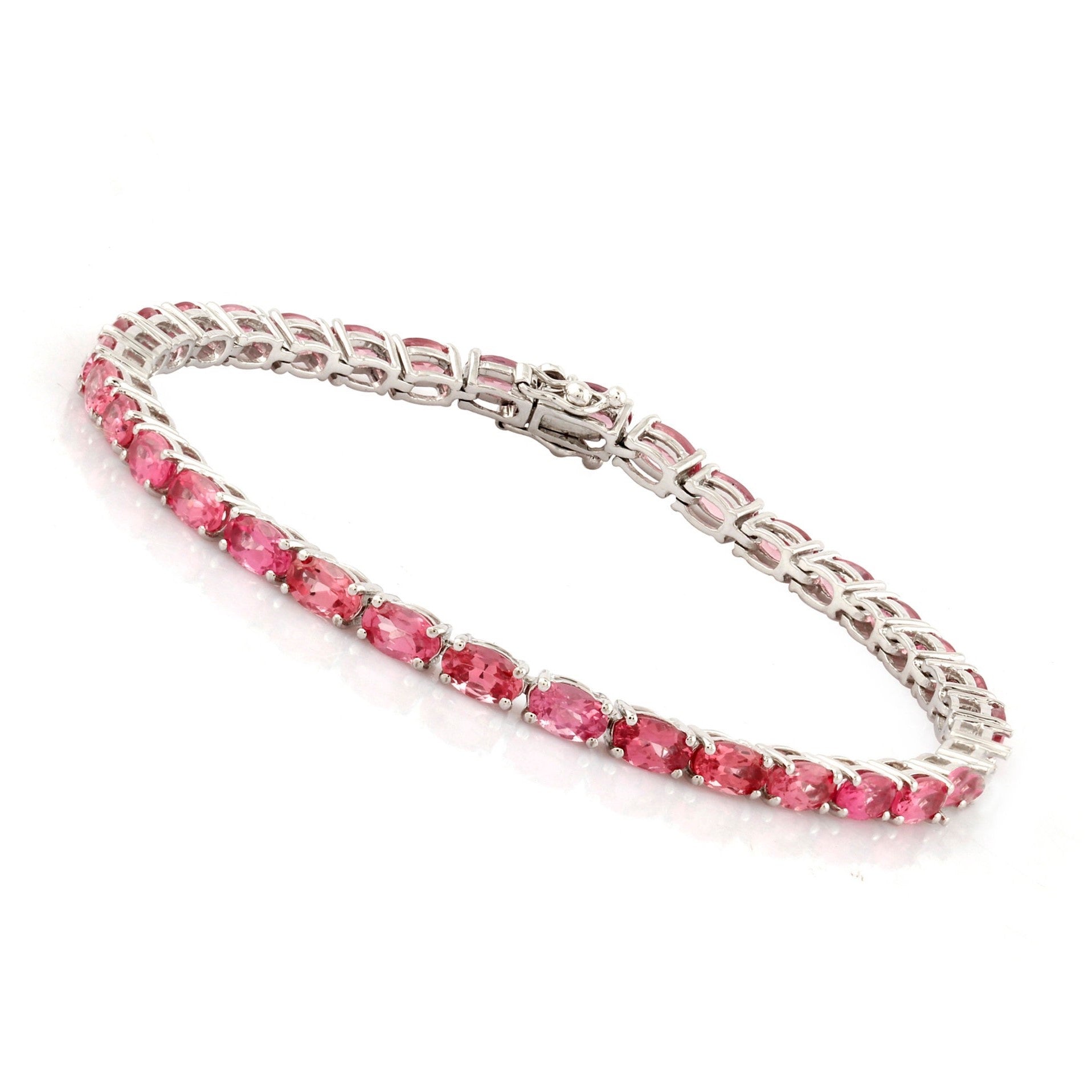 Pink Sapphire Tennis Bracelet – 925 Sterling Silver, Dainty Gemstone Bracelet for Women