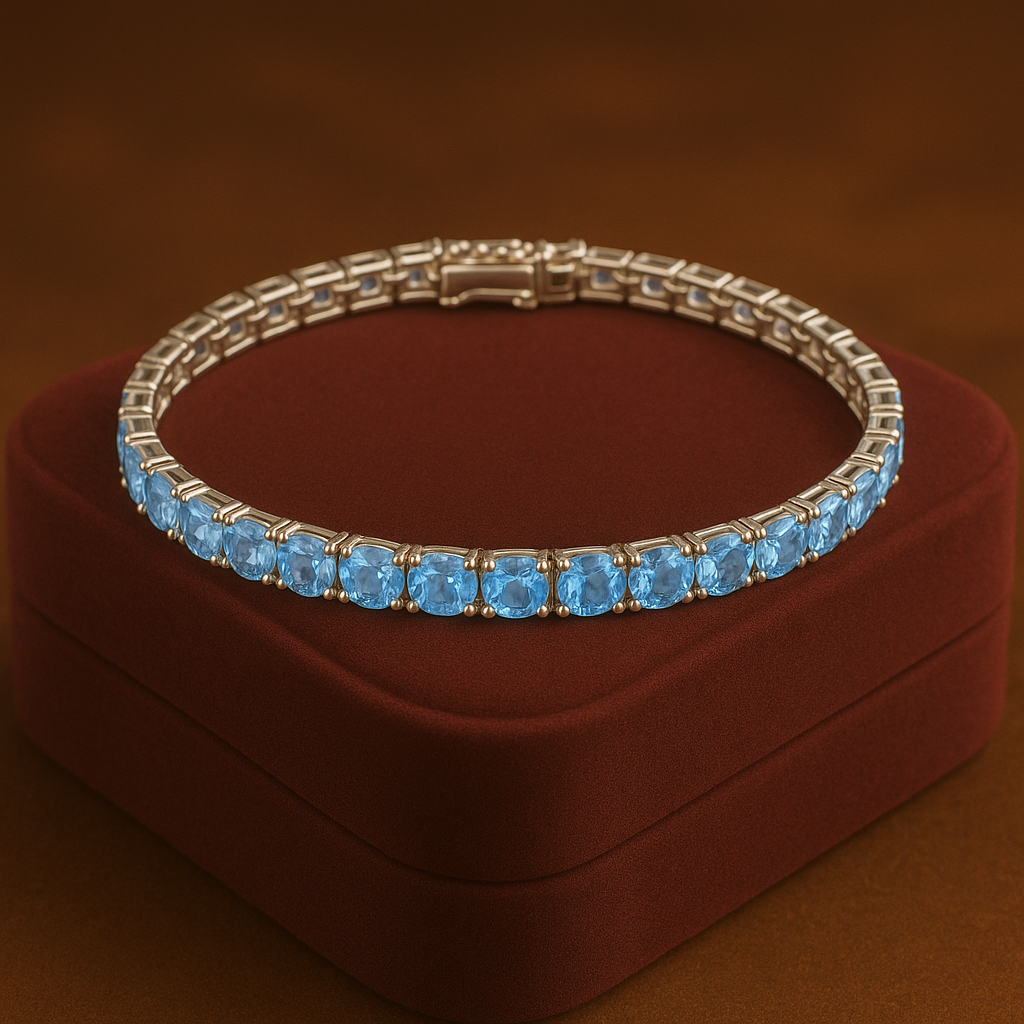 Swiss Blue Topaz Round Bracelet – 925 Sterling Silver