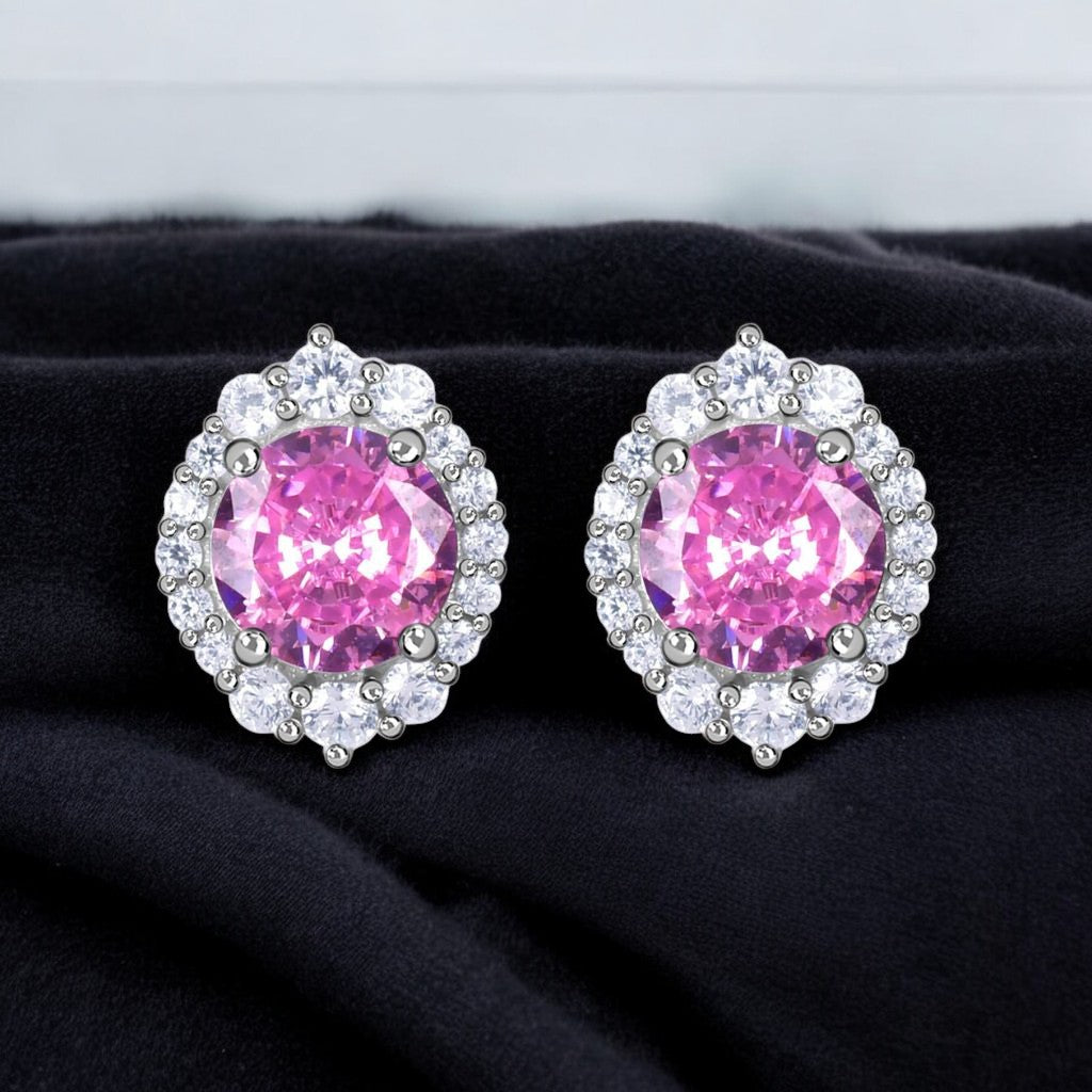 Pink Sapphire Stud Earrings – 5mm Round Cut | Bridal & Everyday Earrings | 925 Sterling Silver