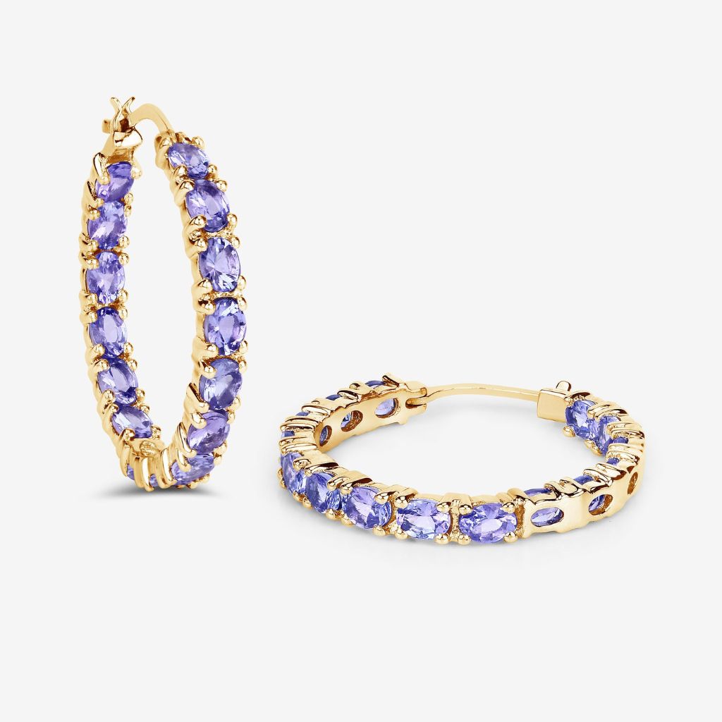 Tanzanite Hoop Earrings ,925 Sterling Silver  Natural Oval-Cut Tanzanite Jewelry