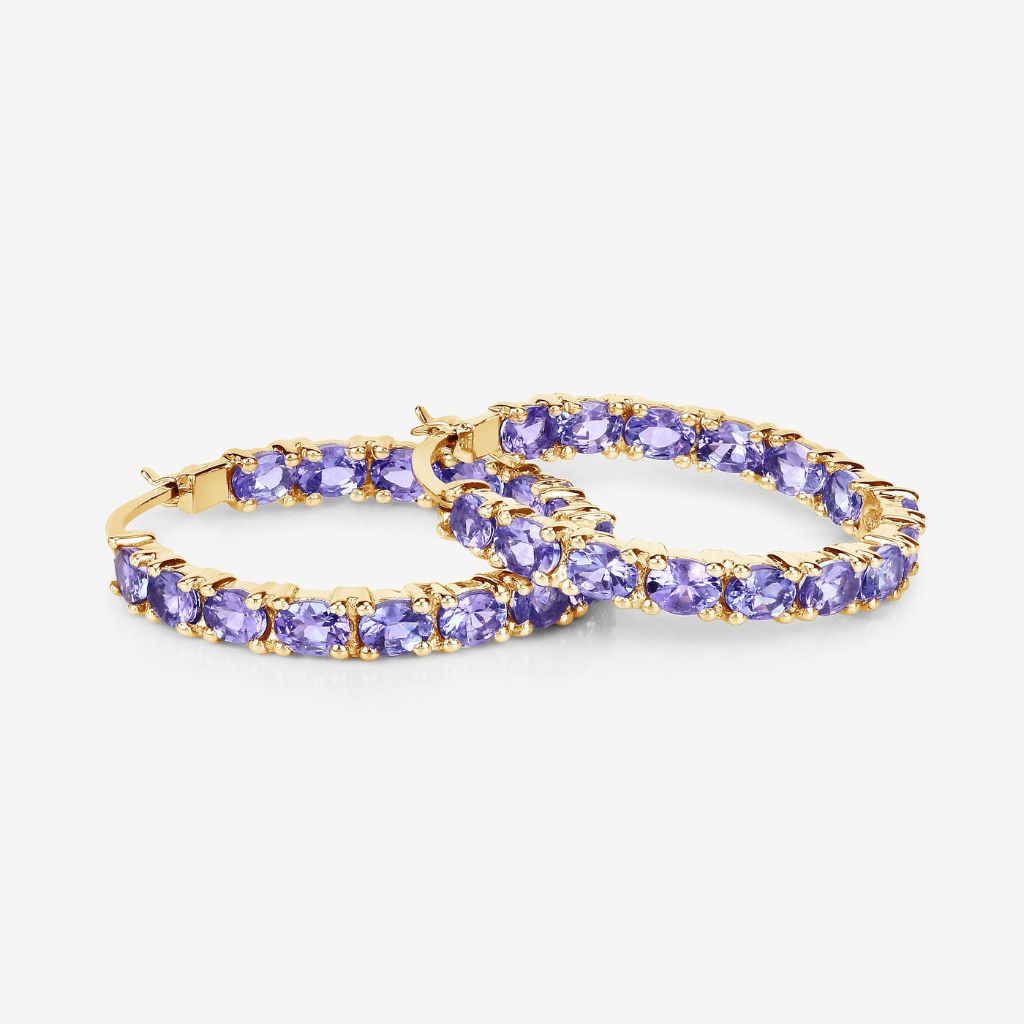 Tanzanite Hoop Earrings ,925 Sterling Silver  Natural Oval-Cut Tanzanite Jewelry