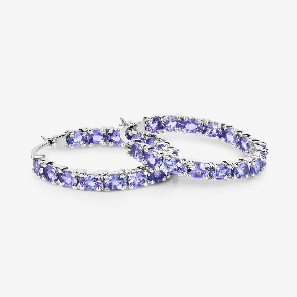 Tanzanite Hoop Earrings ,925 Sterling Silver  Natural Oval-Cut Tanzanite Jewelry
