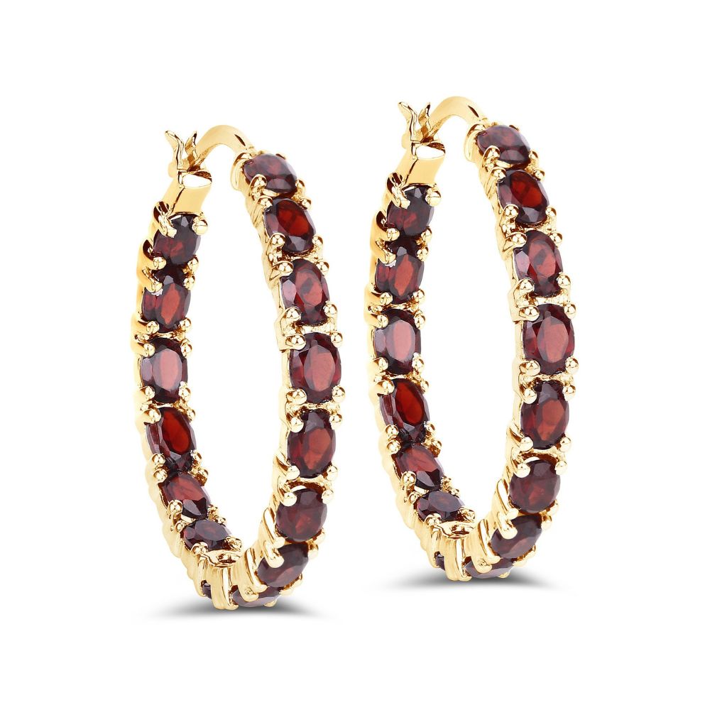 Garnet Hoop Earrings,18K Yellow Gold Plated 925 Sterling Silver Earrings