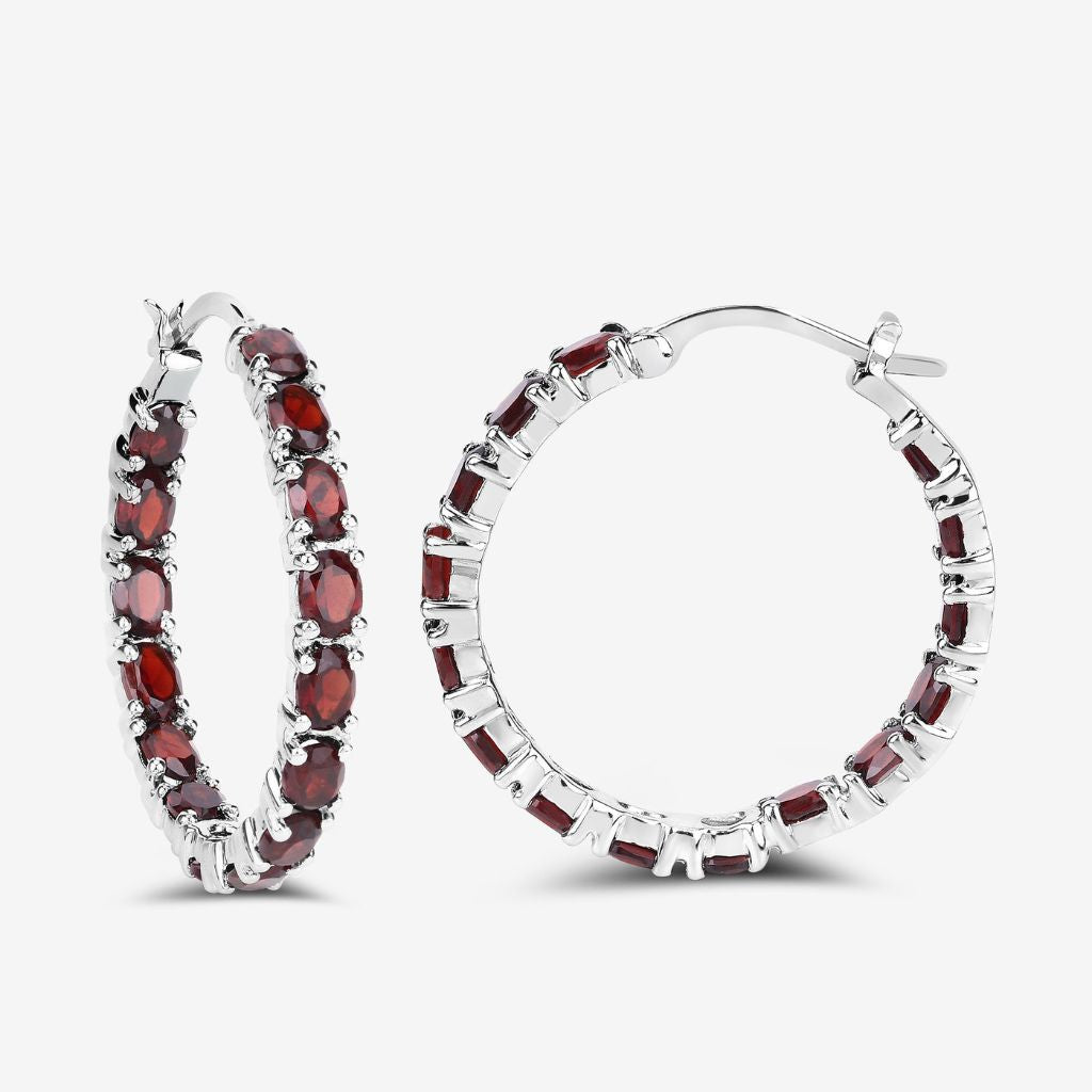Garnet Hoop Earrings,18K Yellow Gold Plated 925 Sterling Silver Earrings