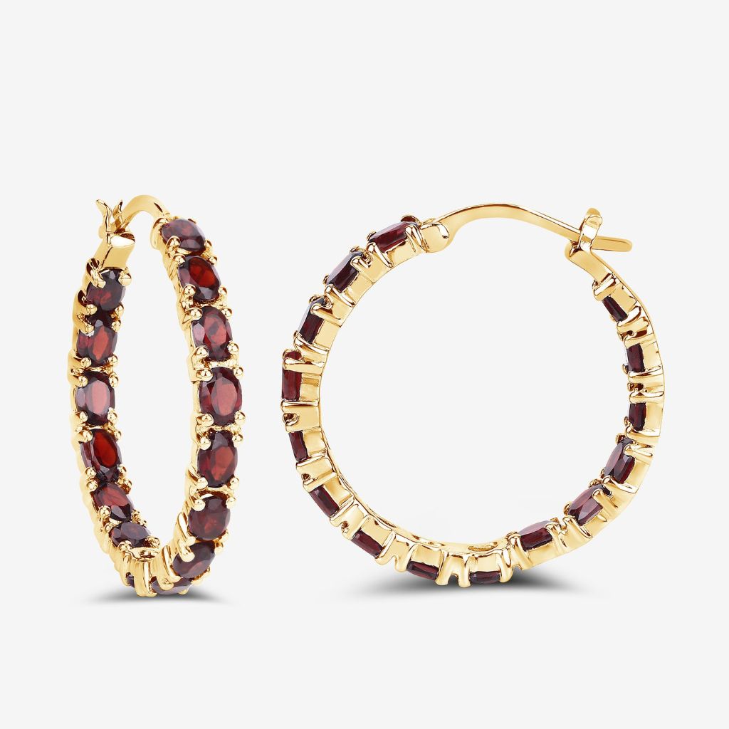 Garnet Hoop Earrings,18K Yellow Gold Plated 925 Sterling Silver Earrings