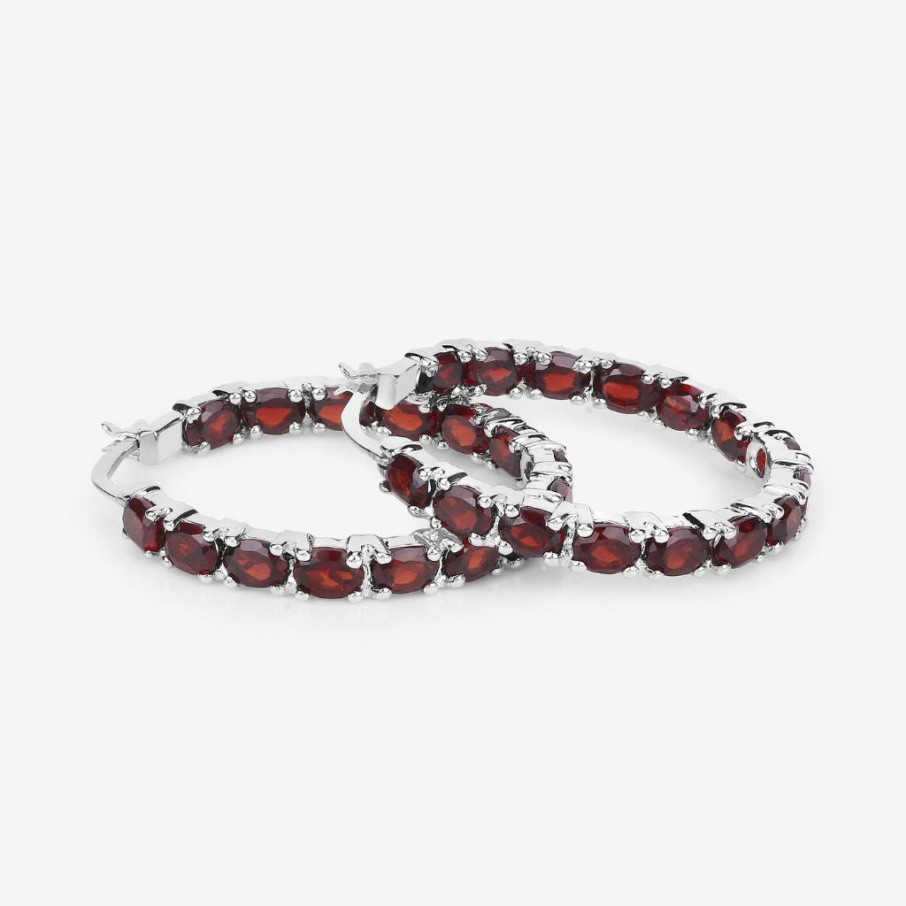 Garnet Hoop Earrings,18K Yellow Gold Plated 925 Sterling Silver Earrings