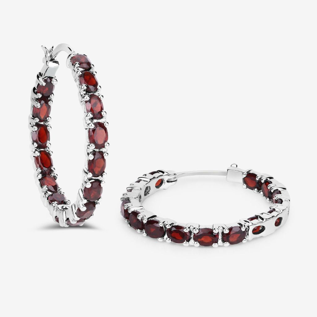 Garnet Hoop Earrings,18K Yellow Gold Plated 925 Sterling Silver Earrings