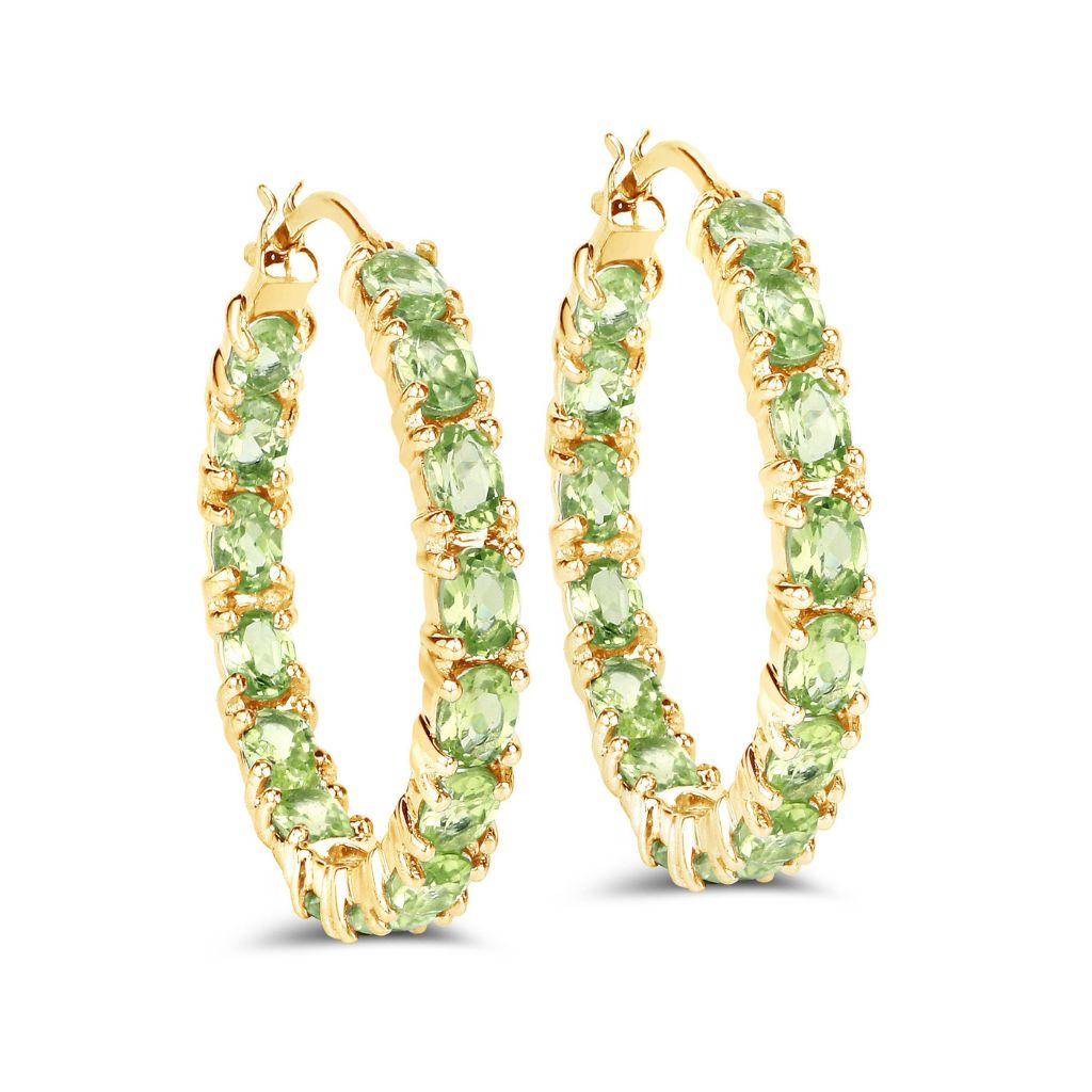 Peridot Oval Earrings,925 Sterling Silver Rhodium Plated Hoop  Earrings