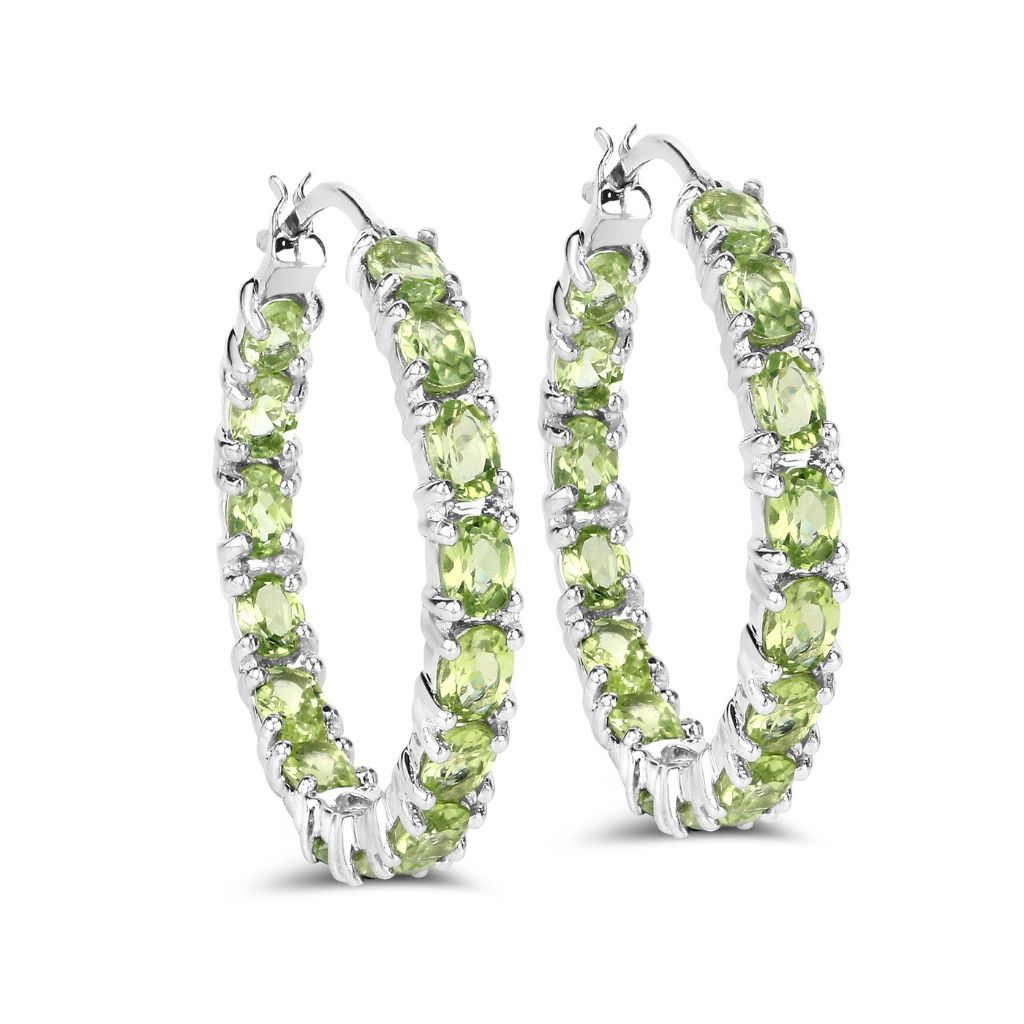 Peridot Oval Earrings,925 Sterling Silver Rhodium Plated Hoop  Earrings