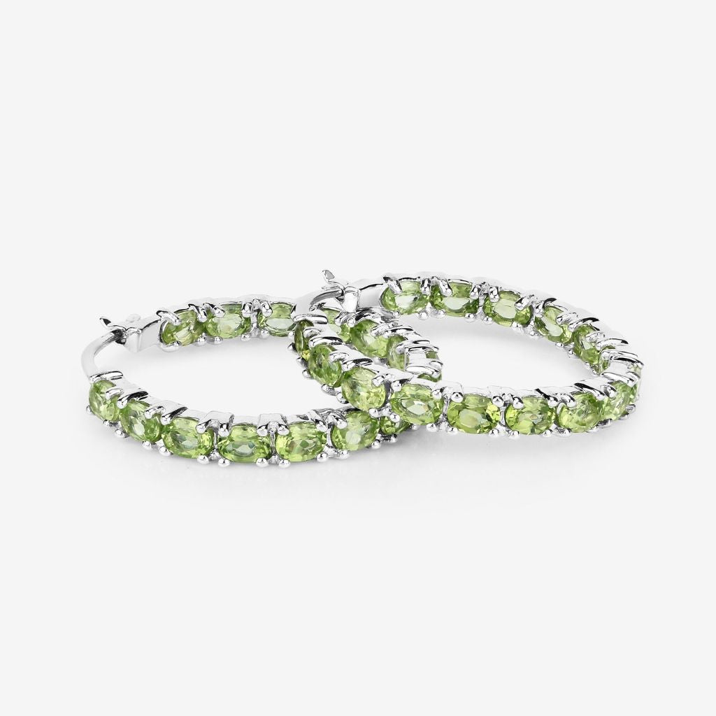 Peridot Oval Earrings,925 Sterling Silver Rhodium Plated Hoop  Earrings