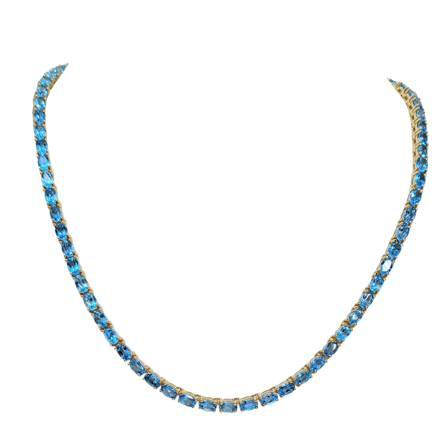 Swiss Blue Topaz Oval Tennis Necklace Natural Gemstone,925 Sterling Silver