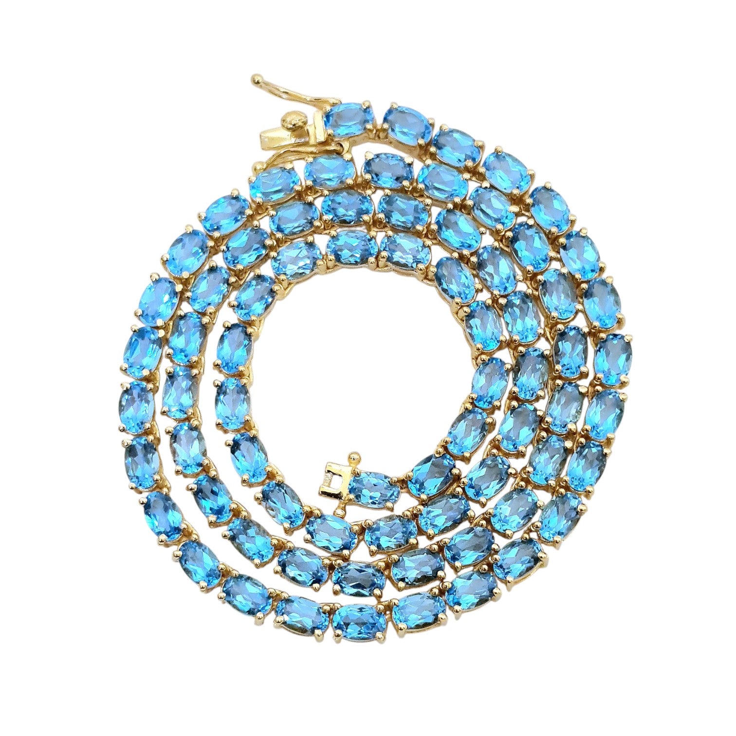 Swiss Blue Topaz Oval Tennis Necklace Natural Gemstone,925 Sterling Silver