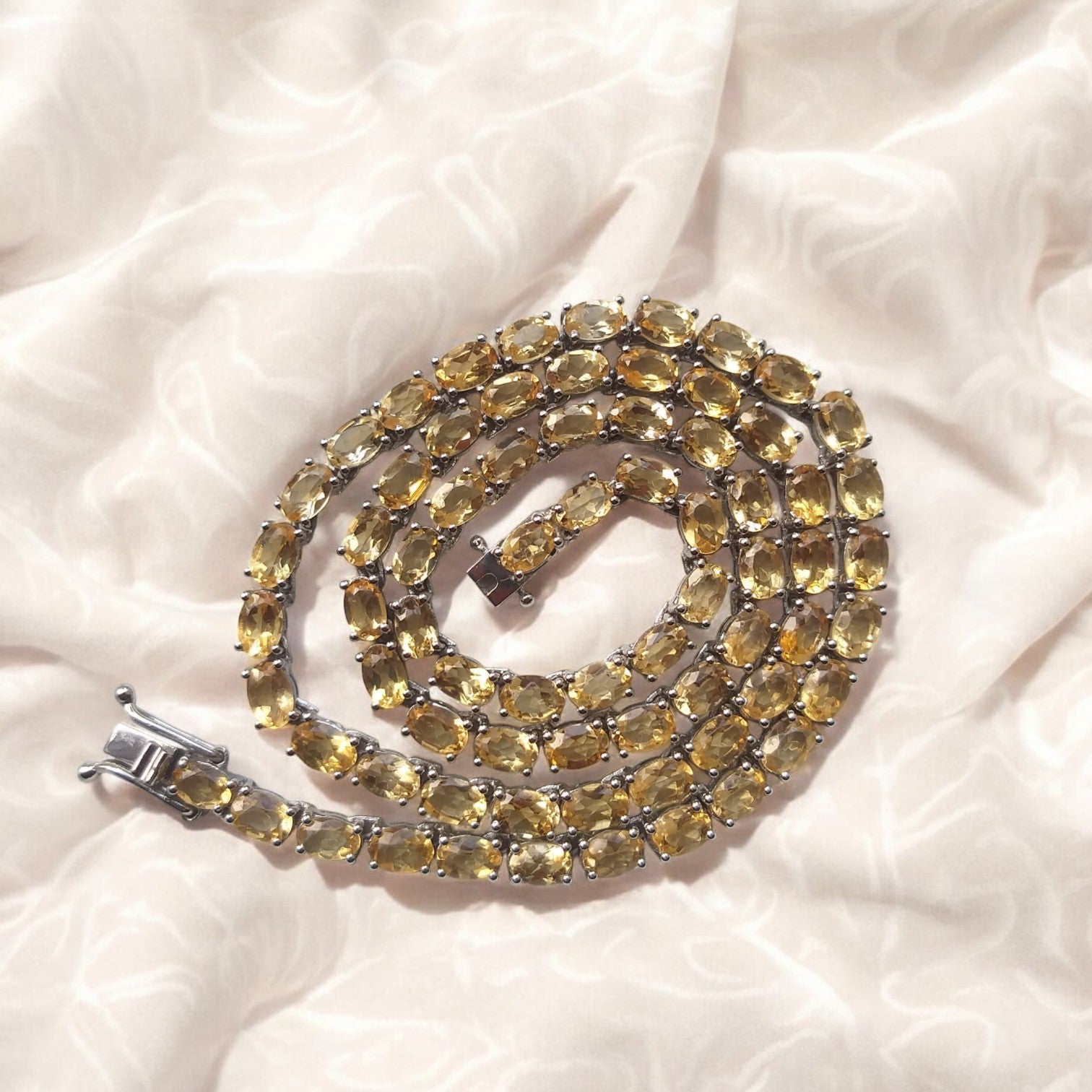 Brazilian Citrine Oval Tennis Necklace,925 Sterling Silver Necklace