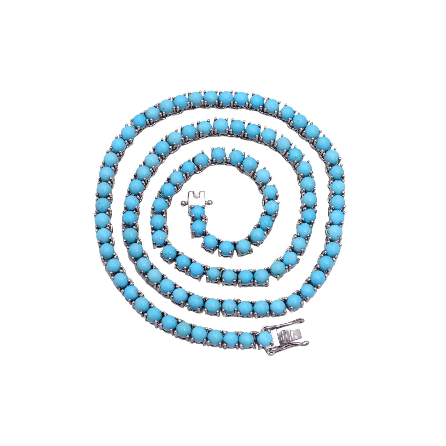 Sleeping Beauty Turquoise Tennis Necklace Round 4MM Stones 925 Sterling Silver Necklace