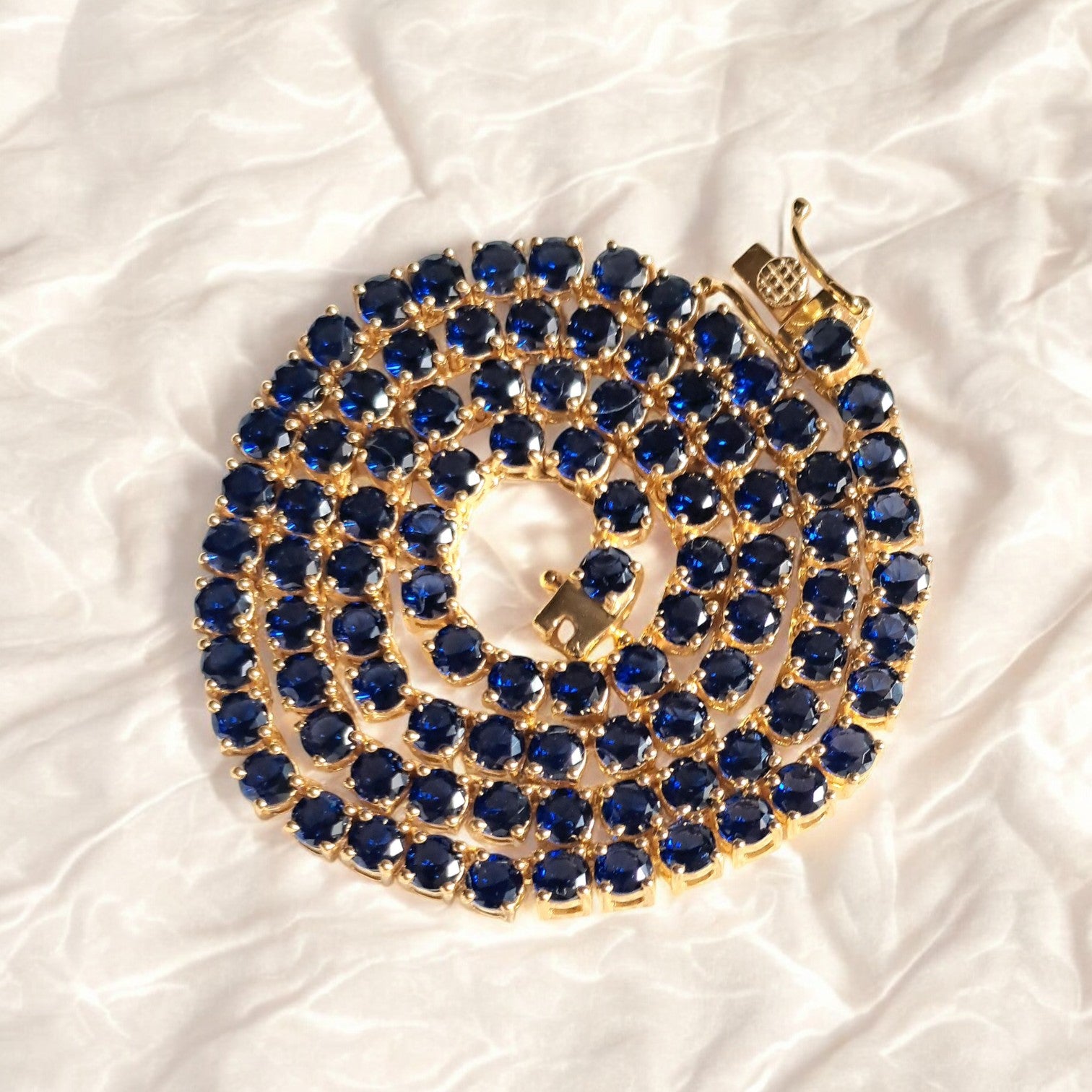 Blue Sapphire Tennis Necklace Round 4mm 925 Sterling Silver Necklace