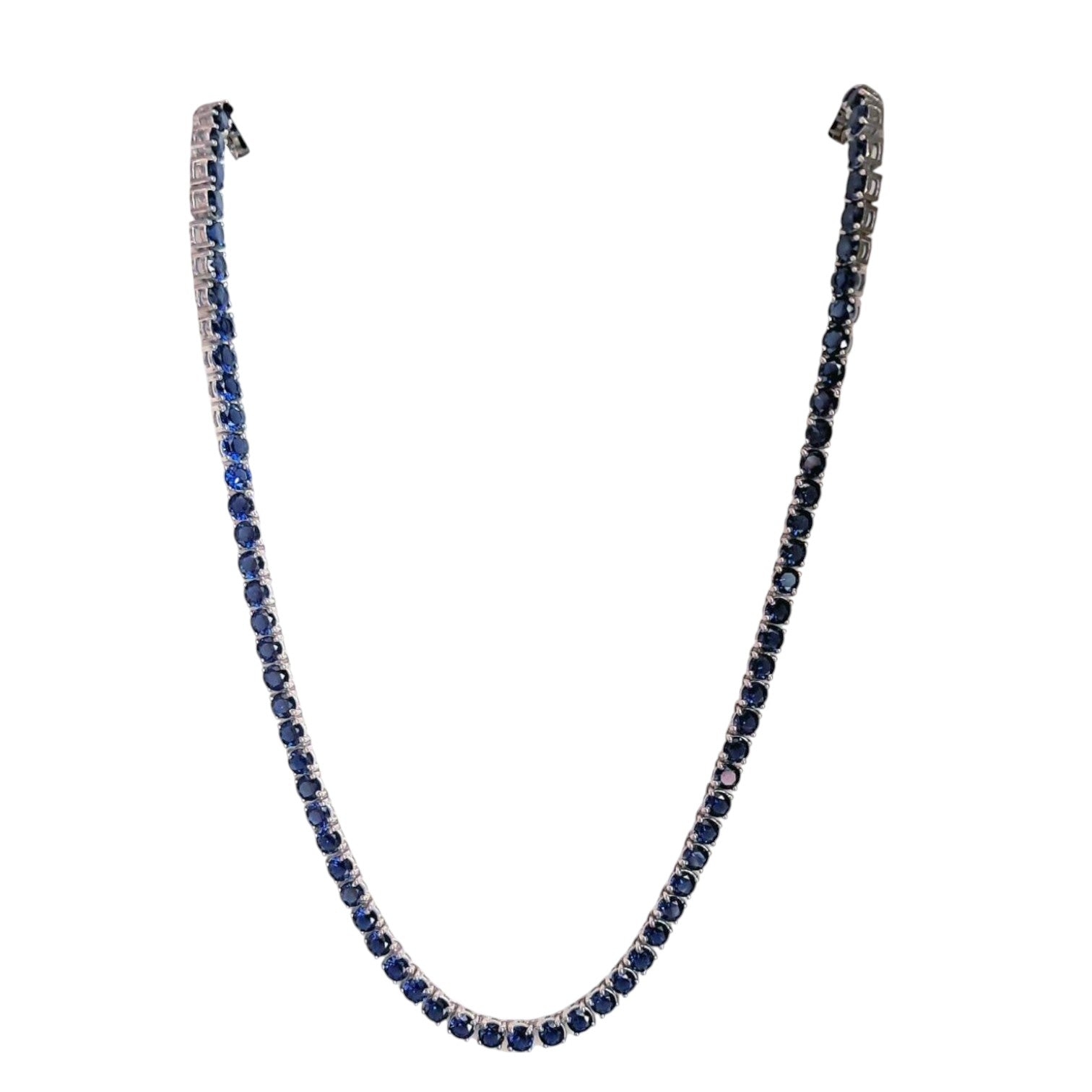 Blue Sapphire Tennis Necklace Round 4mm 925 Sterling Silver Necklace