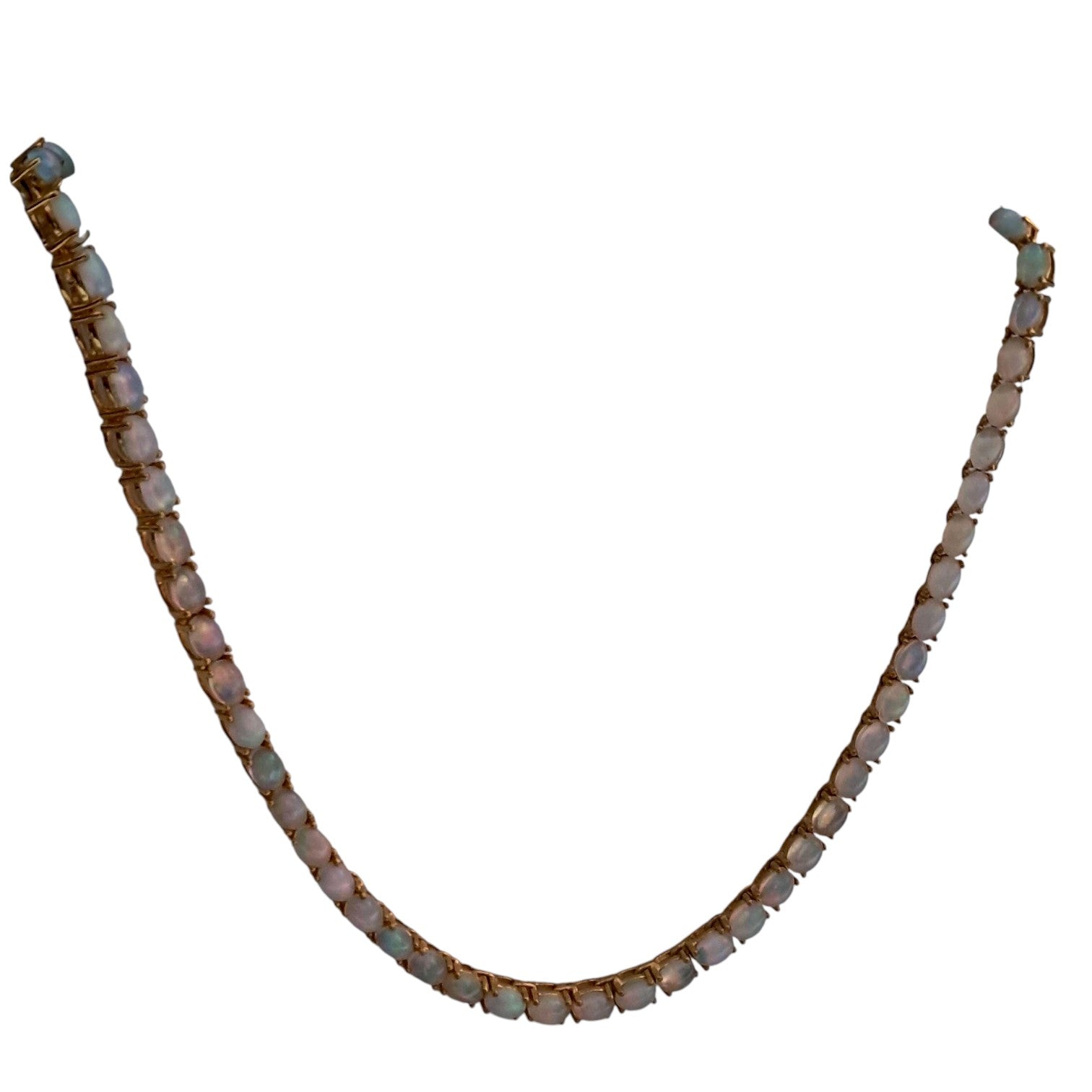 Natural Ethiopian Opal Tennis Necklace Oval 6x4mm Gemstones Sterling Silver Necklace