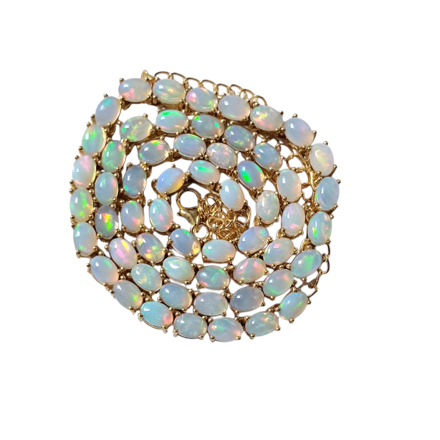 Natural Ethiopian Opal Tennis Necklace Oval 6x4mm Gemstones Sterling Silver Necklace