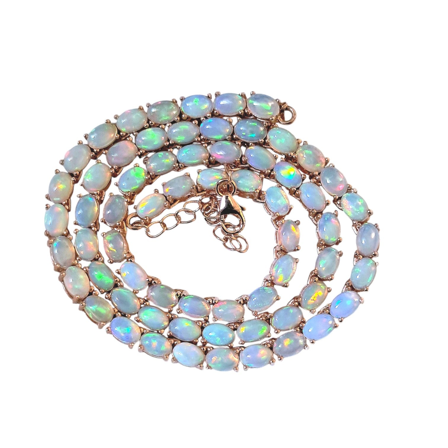 Natural Ethiopian Opal Tennis Necklace Oval 6x4mm Gemstones Sterling Silver Necklace