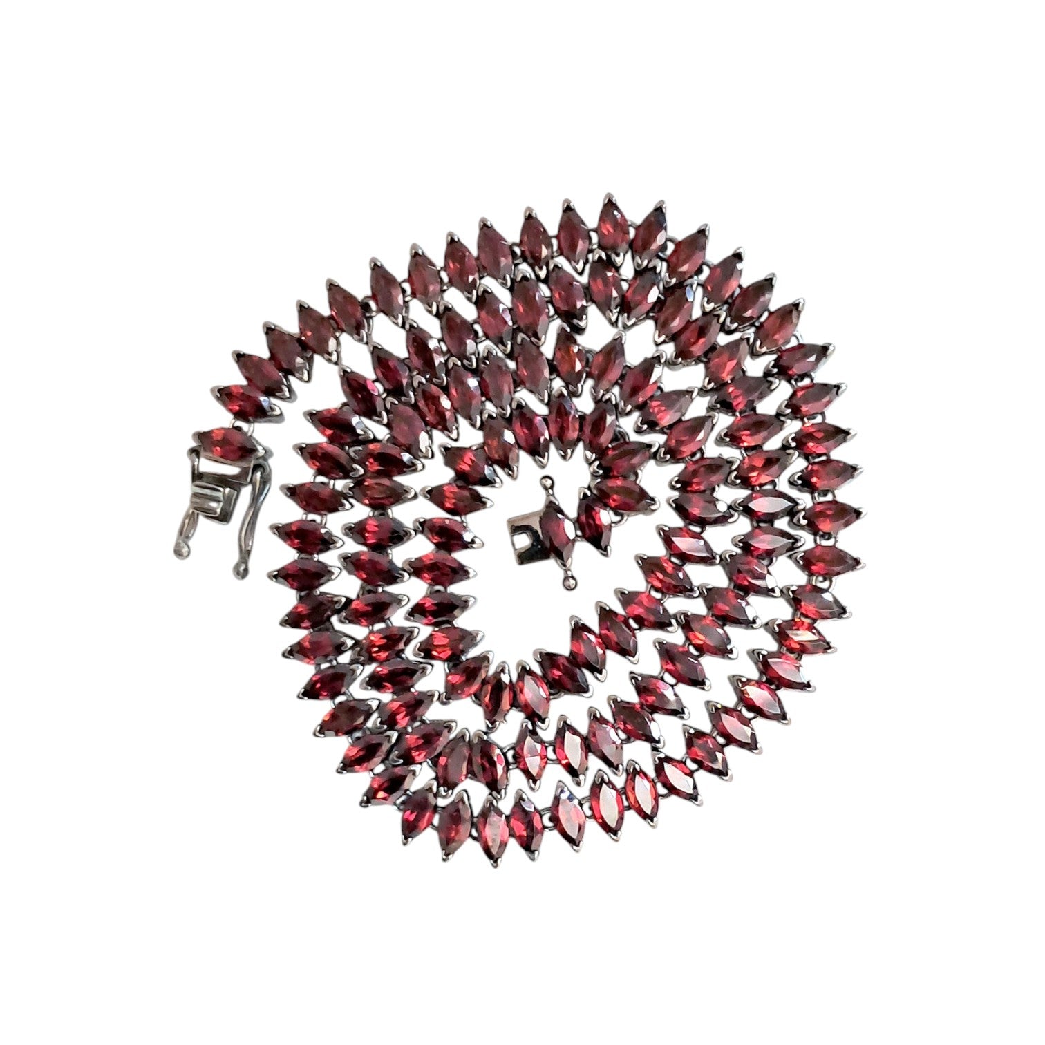 Natural Red Garnet Marquise Tennis Necklace 3x6mm Gemstones 925 Sterling Silver Necklace