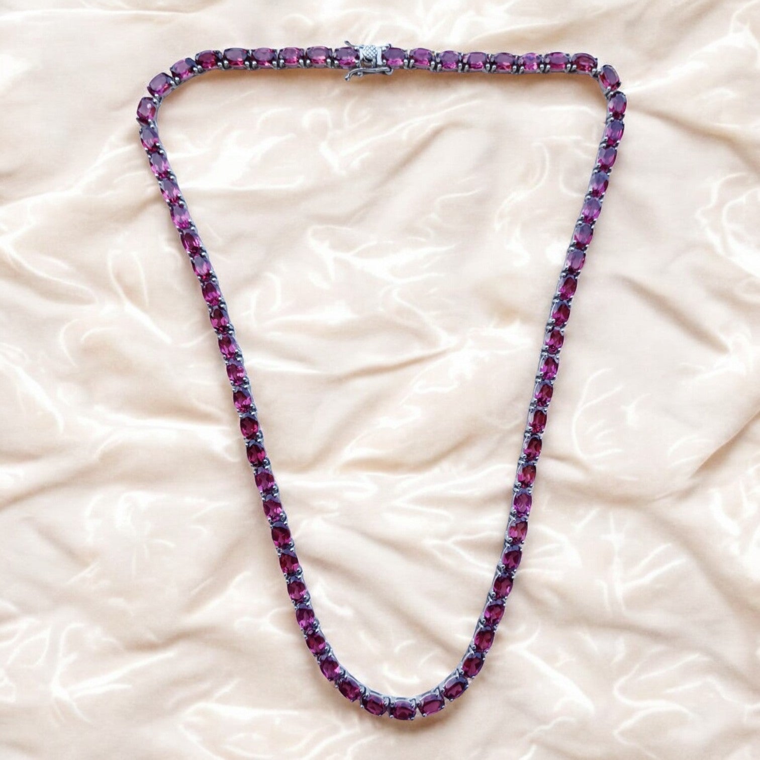 Natural Rhodolite Garnet Tennis Necklace 925 Sterling Silver Oval 6x4mm Wine Red Garnet Necklace for Women