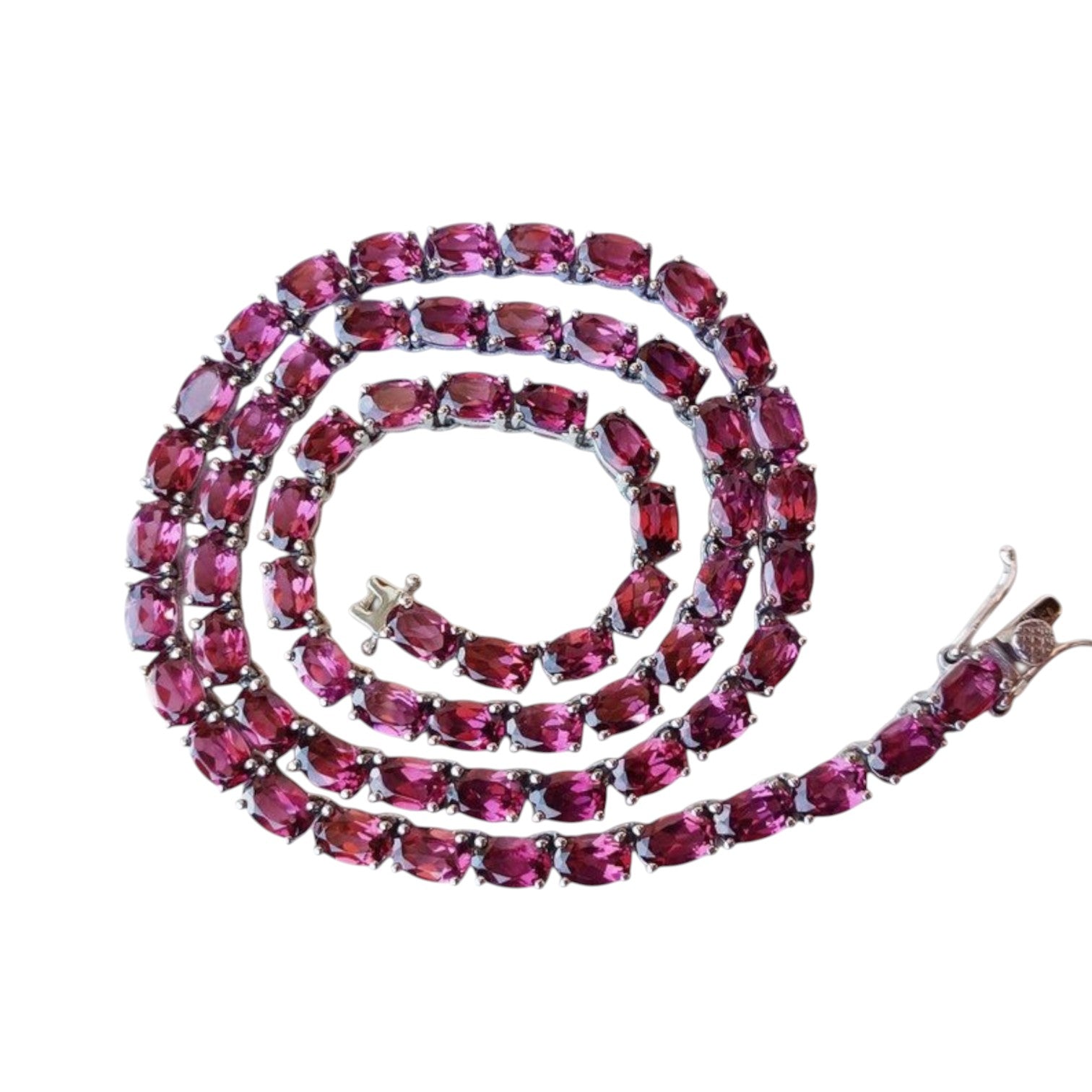 Natural Rhodolite Garnet Tennis Necklace 925 Sterling Silver Oval 6x4mm Wine Red Garnet Necklace for Women