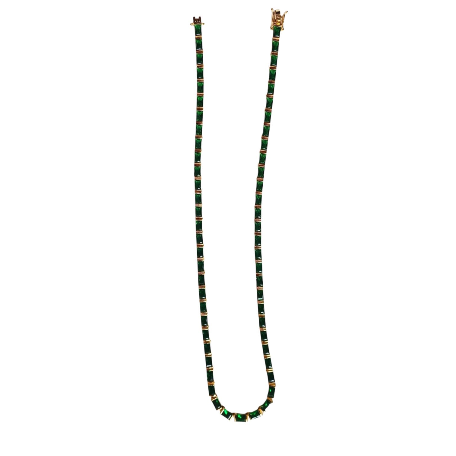 Emerald Cut Baguette Tennis Necklace Lab-Created Emerald 925 Sterling Silver 6x4mm Green Gemstone Necklace