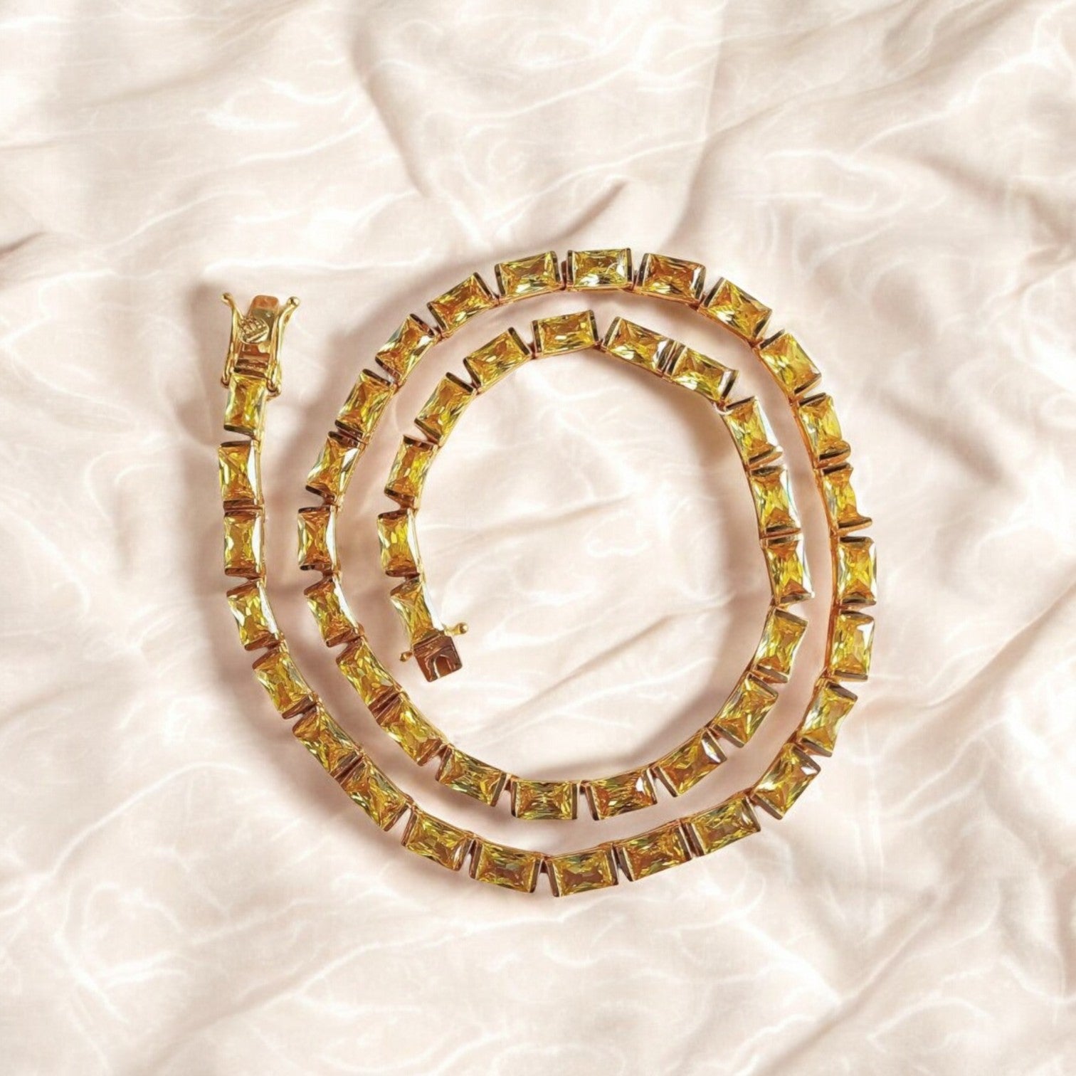 Yellow Sapphire Baguette Tennis Necklace 925 Sterling Silver Lab-Created Gemstone 6x4mm Baguette-Cut Necklace