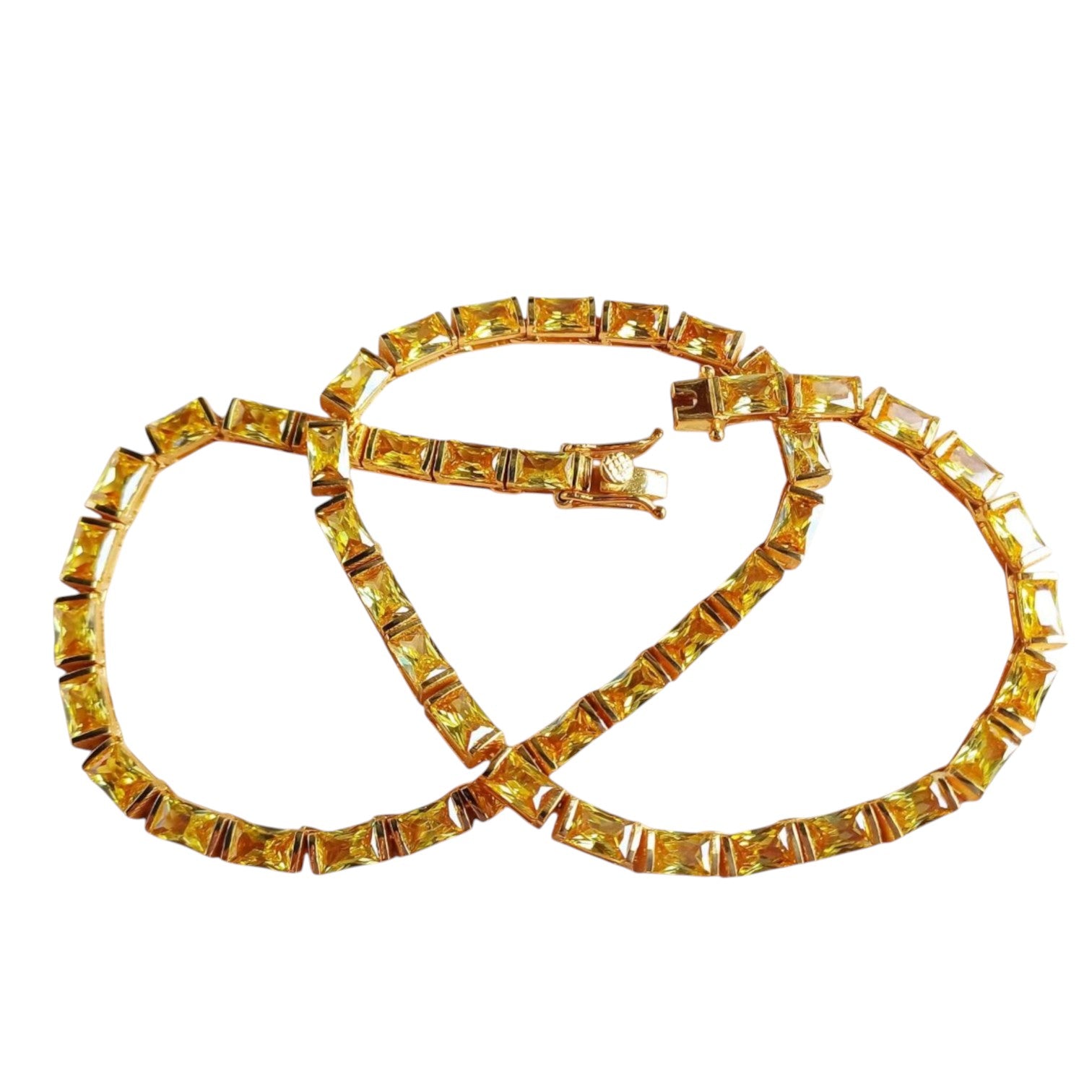 Yellow Sapphire Baguette Tennis Necklace 925 Sterling Silver Lab-Created Gemstone 6x4mm Baguette-Cut Necklace