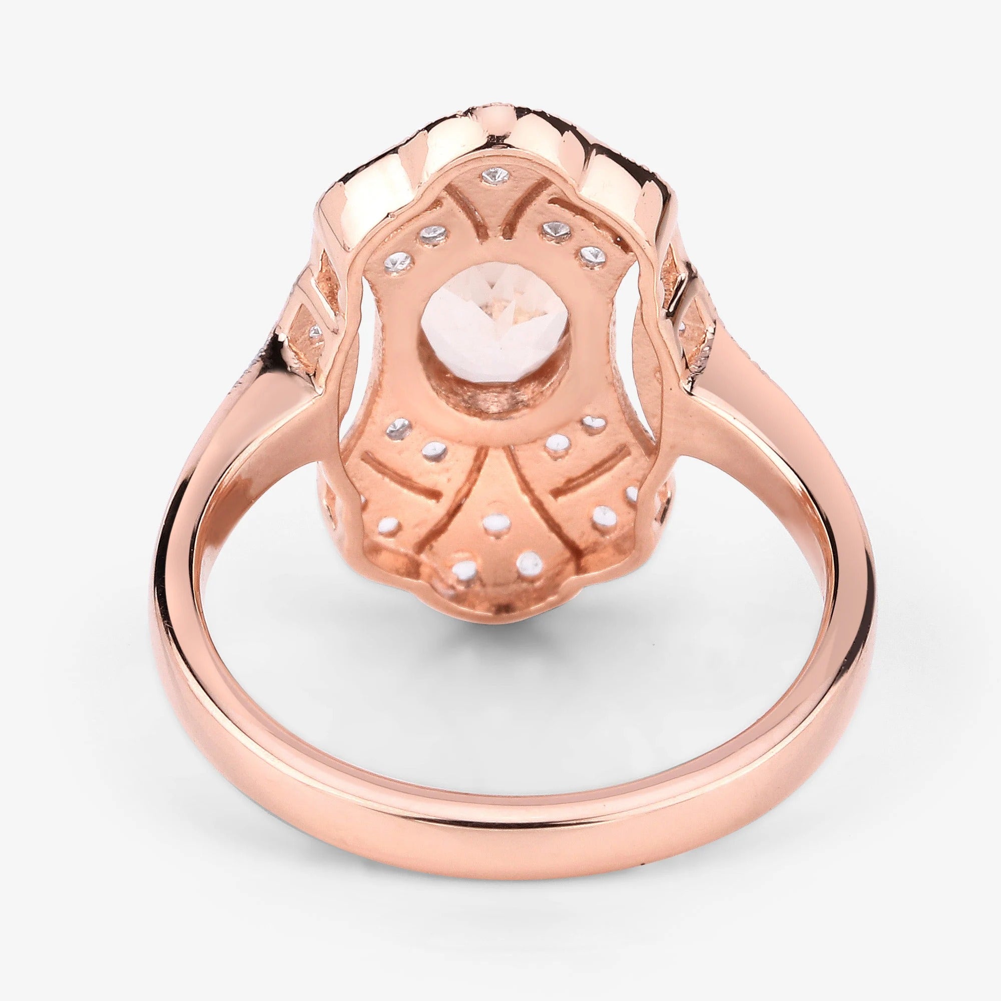 Peach Morganite Ring for Women | Genuine Oval Morganite Gemstone | Rose Gold Plated Sterling Silver Statement Ring