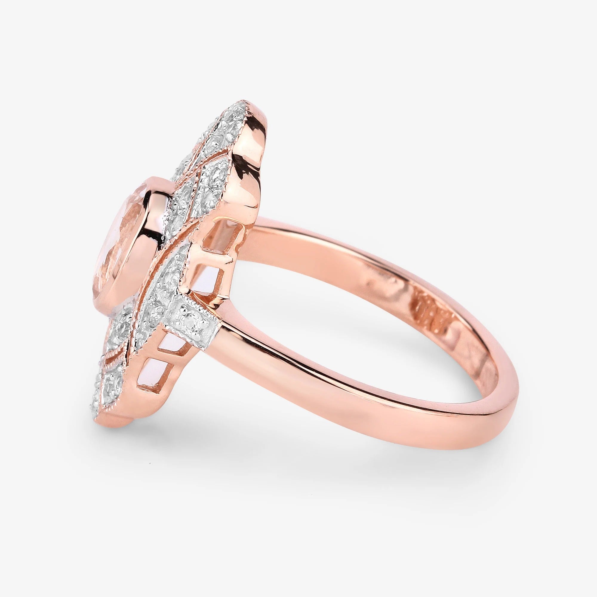 Peach Morganite Ring for Women | Genuine Oval Morganite Gemstone | Rose Gold Plated Sterling Silver Statement Ring