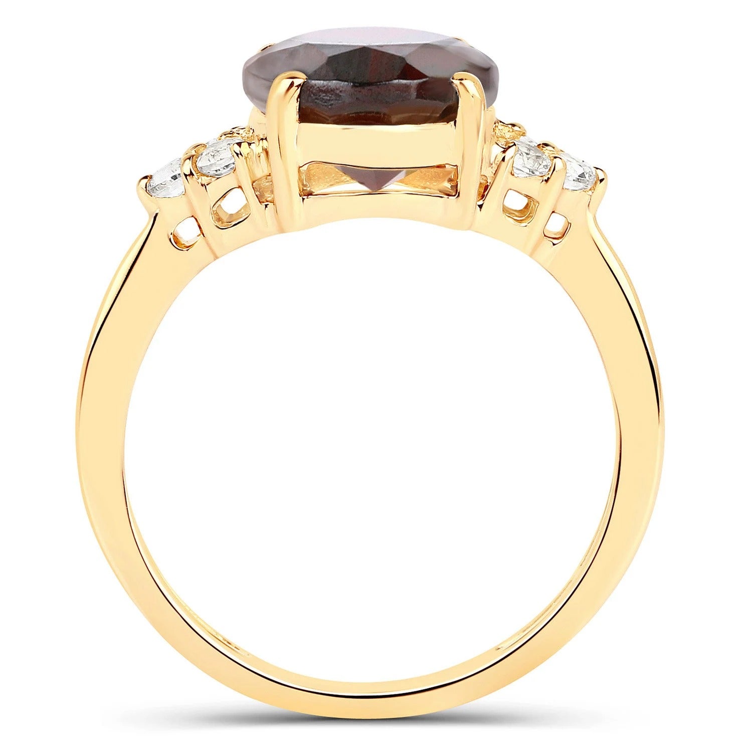 Genuine Garnet and White Topaz Ring for Women | 14K Yellow Gold Plated Sterling Silver | Oval Red Garnet Cocktail Ring