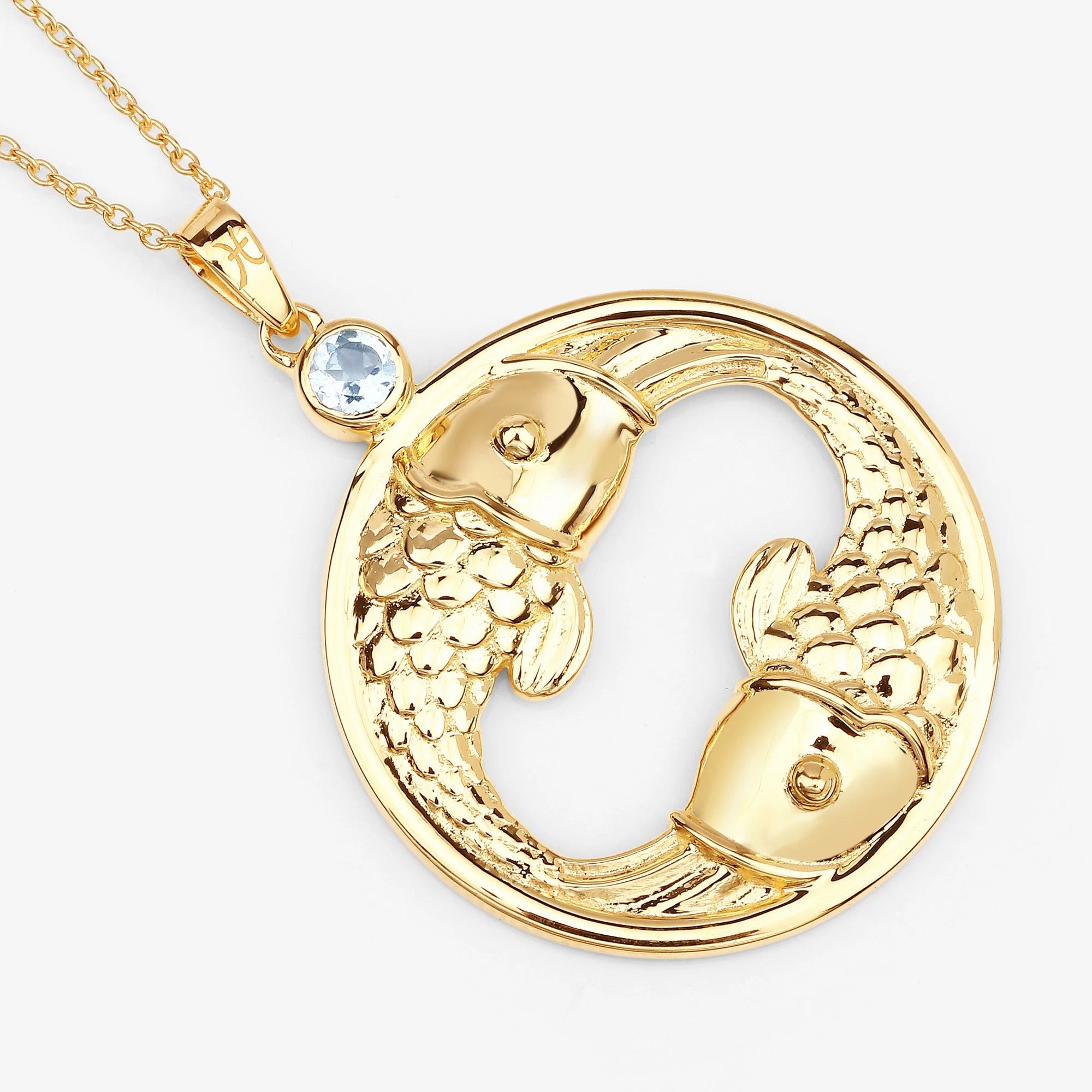 Pisces Zodiac Pendant 14K Yellow Gold Plated Sterling Silver Fishes Necklace