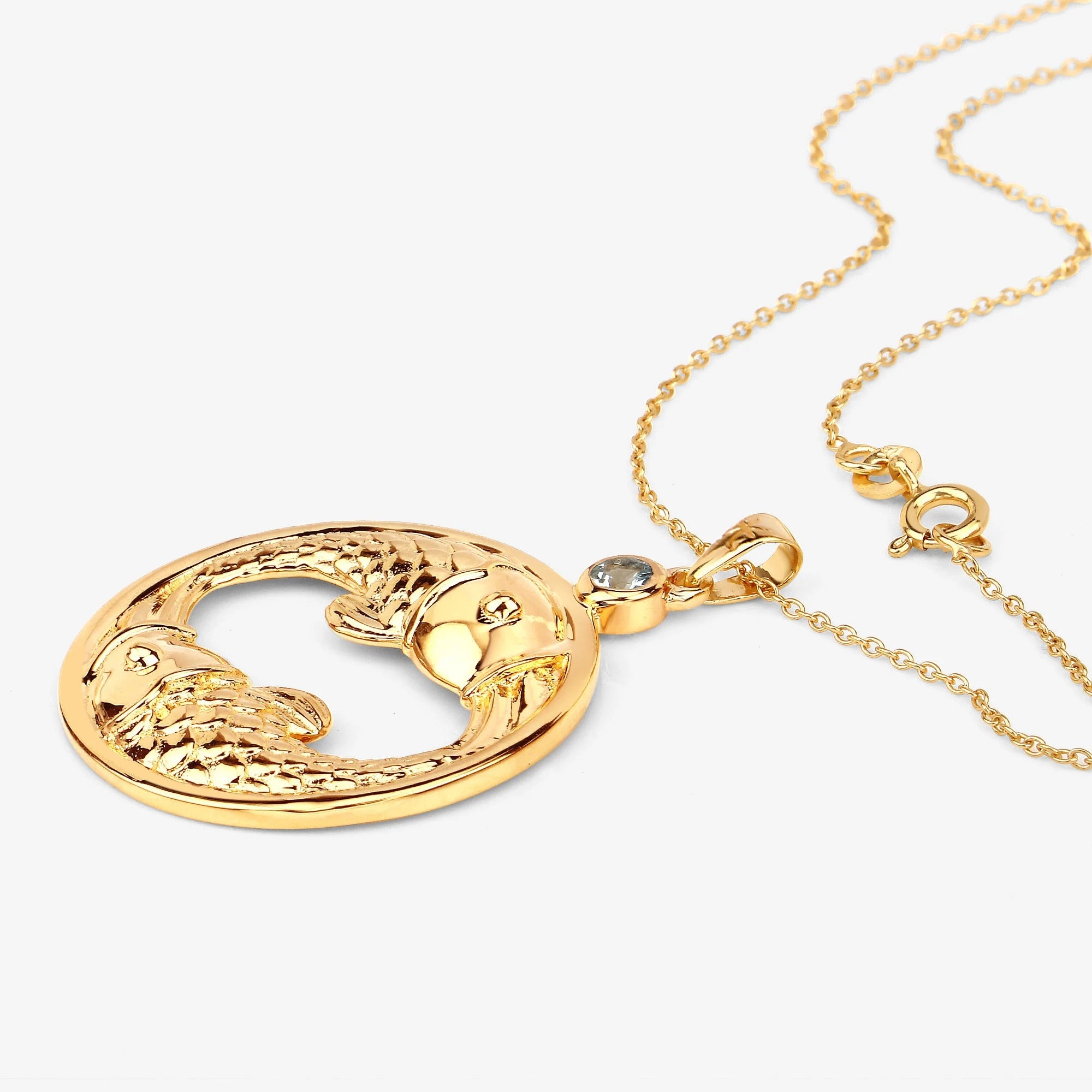Pisces Zodiac Pendant 14K Yellow Gold Plated Sterling Silver Fishes Necklace